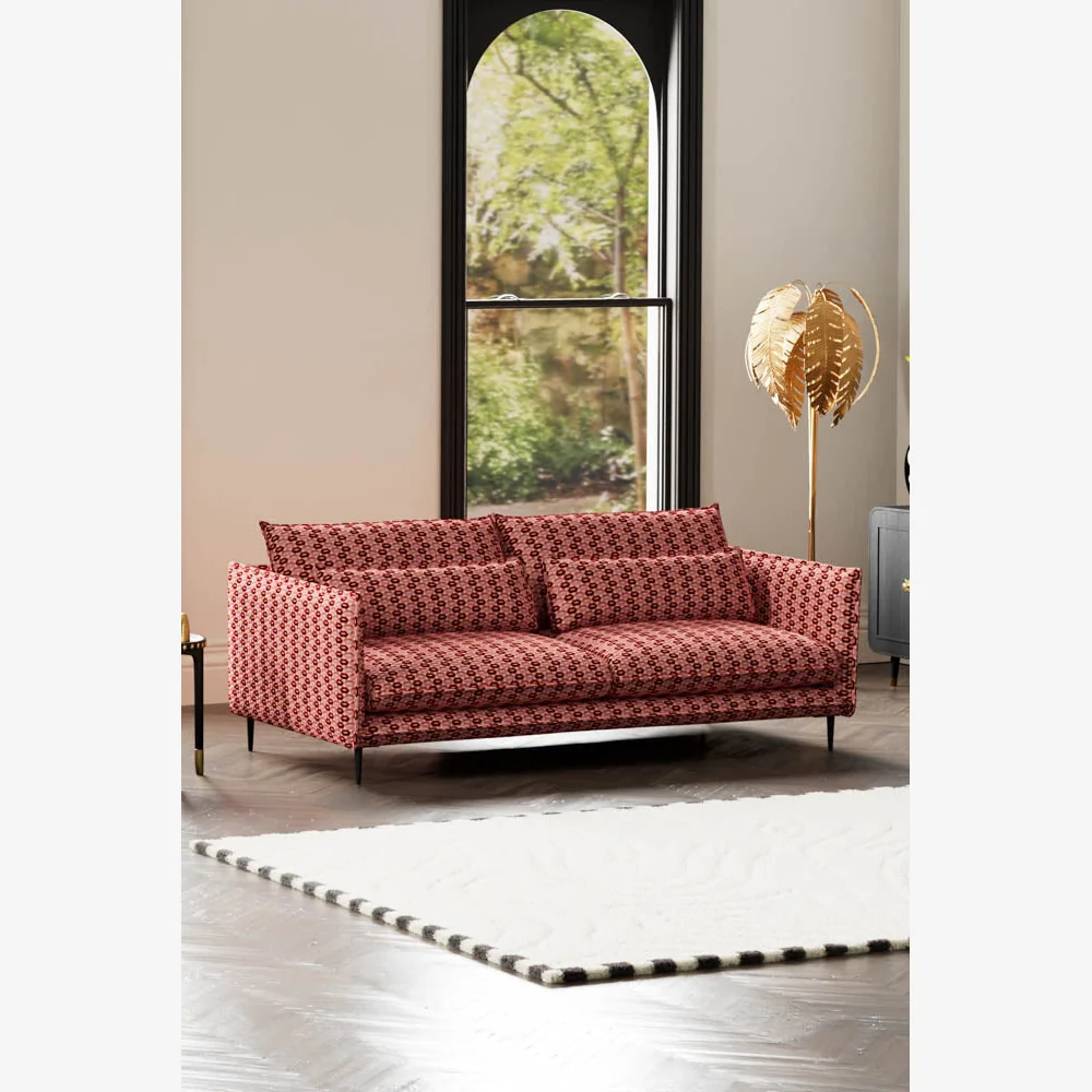 The Lola 4 Seater Sofa in Woven Red & Pink Lips Velvet