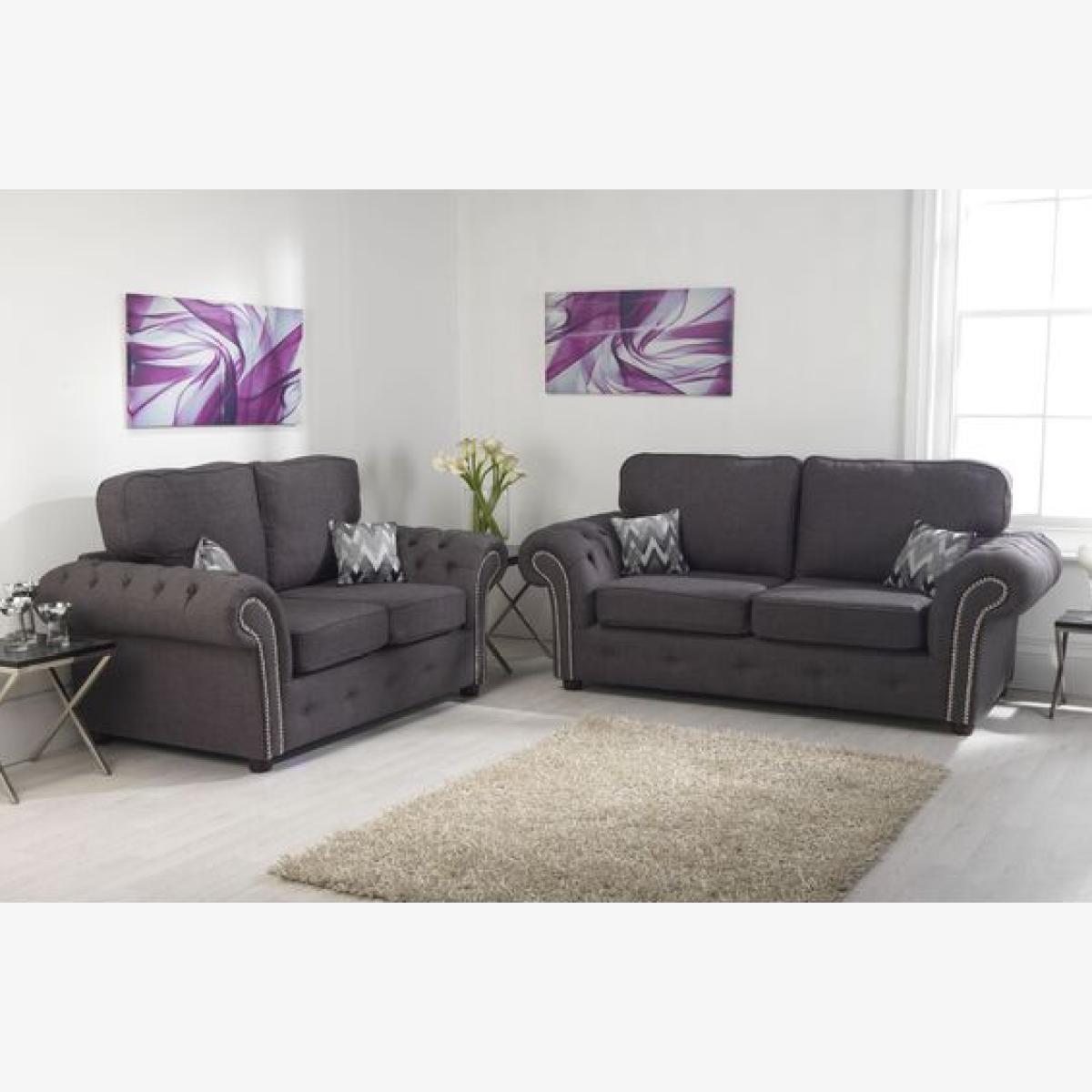 Benson Chenille Grey Sofa Full Back 3 Plus 2 - Grey
