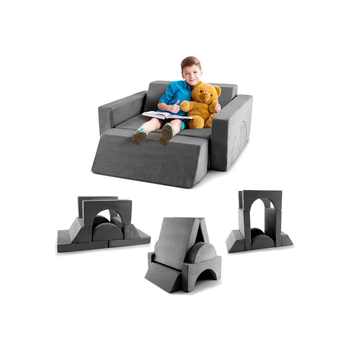 8-Piece Kids Modular Play Sofa - Grey