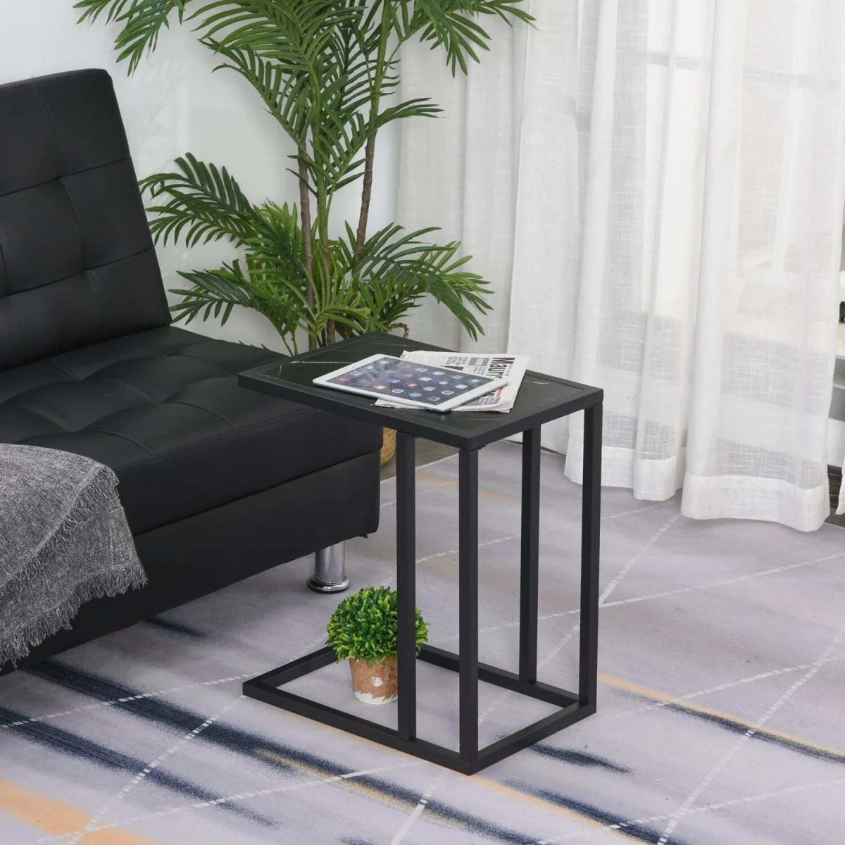 Rase Metal Sofa Table, Black Marble-Effect Top – image 4