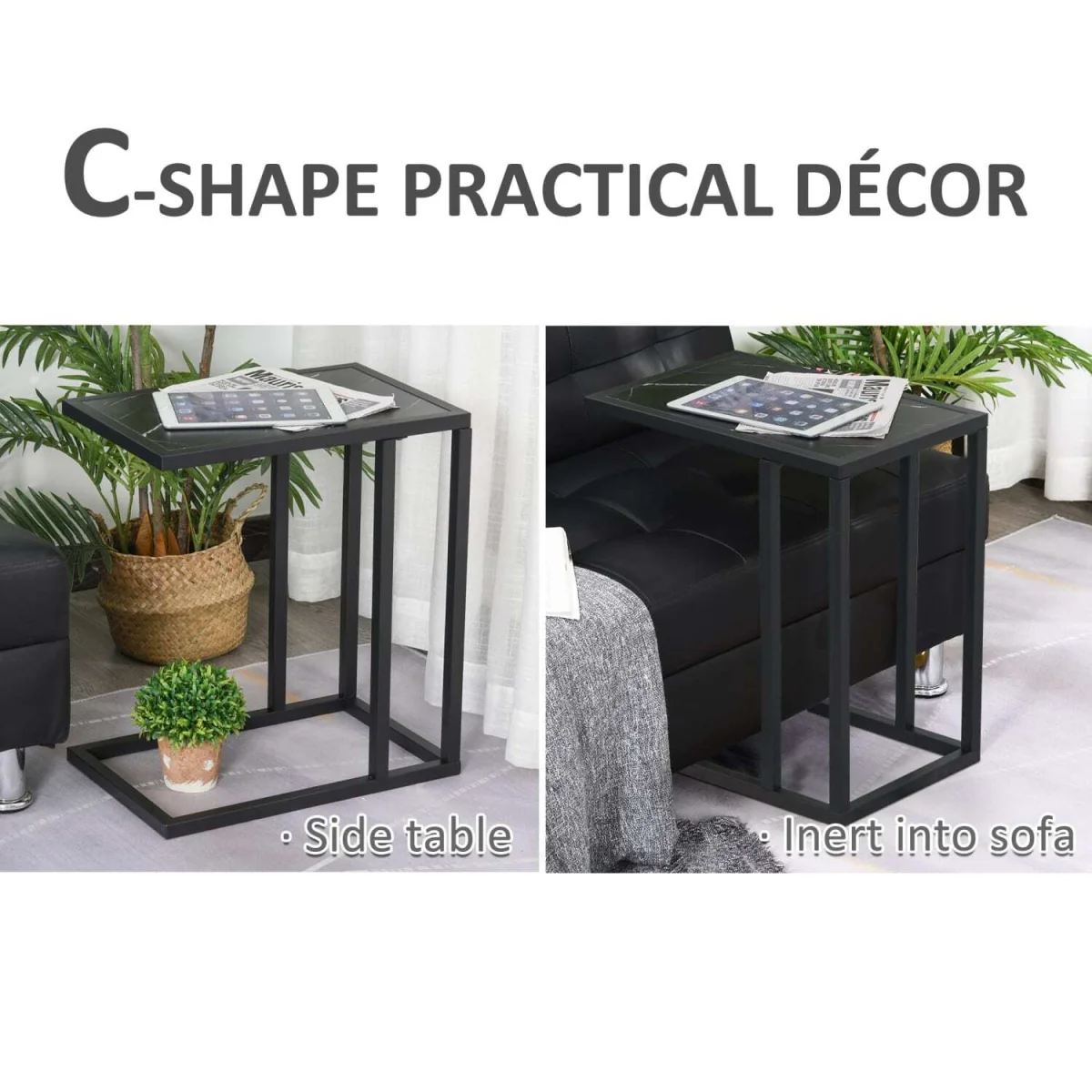 Rase Metal Sofa Table, Black Marble-Effect Top – image 6