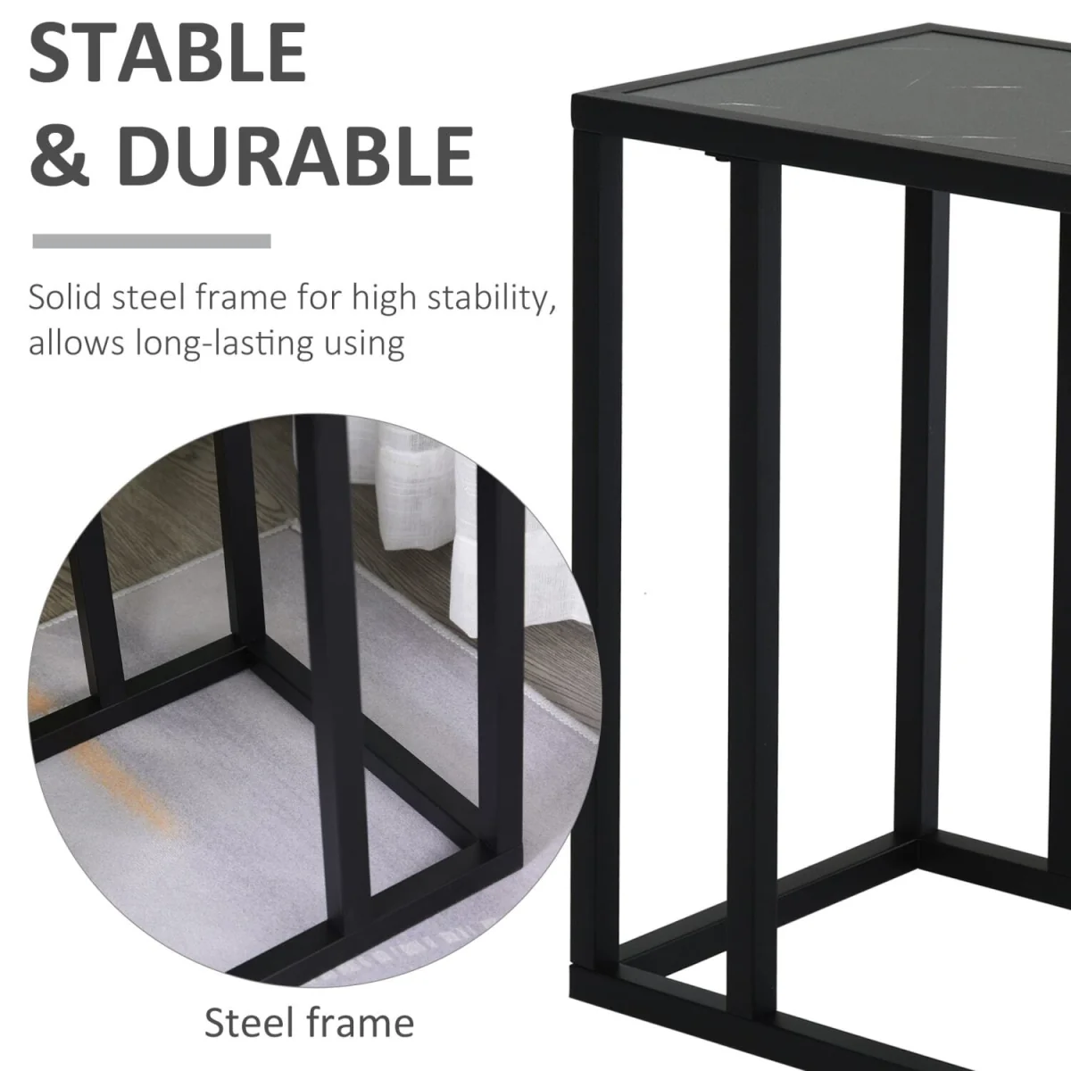 Rase Metal Sofa Table, Black Marble-Effect Top – image 7