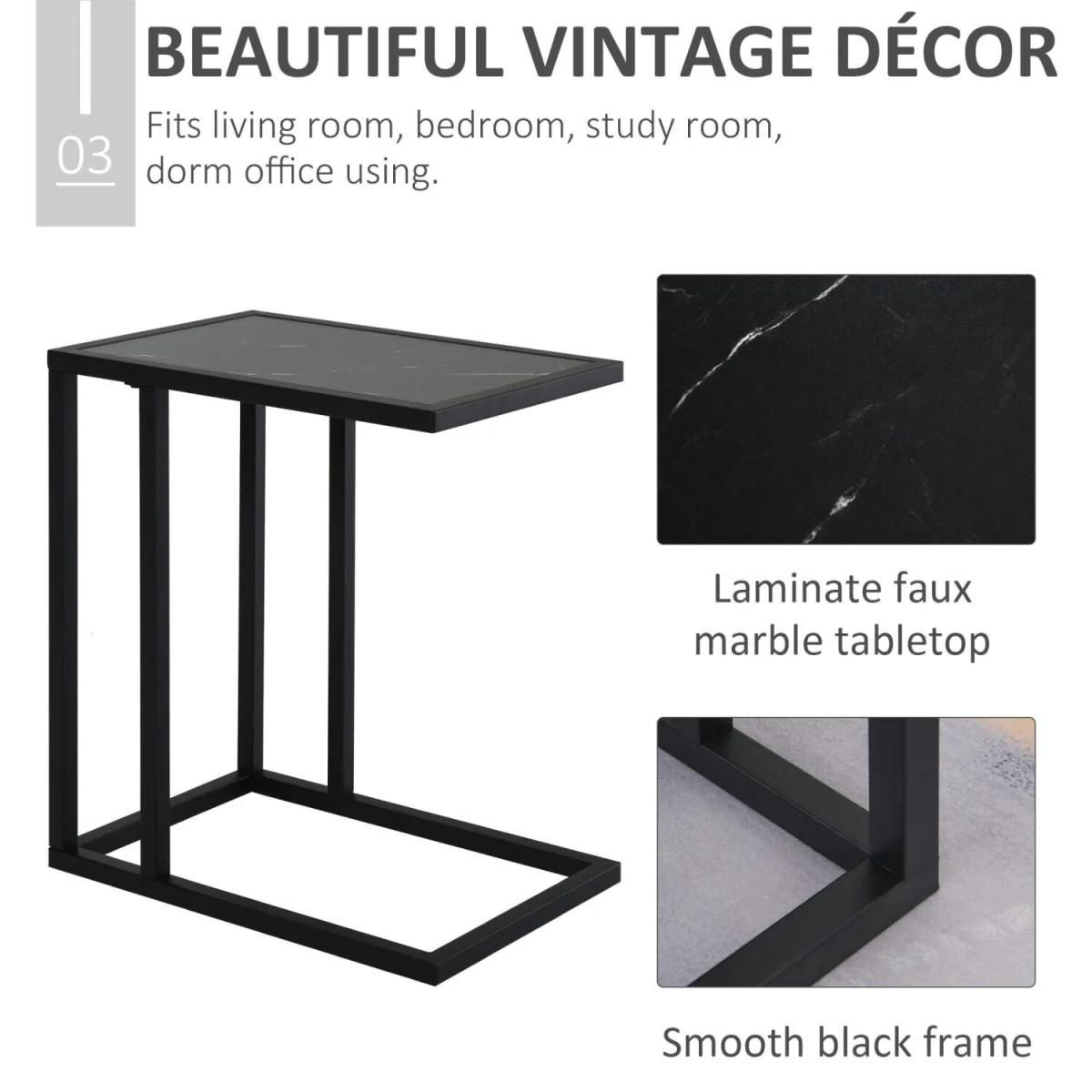 Rase Metal Sofa Table, Black Marble-Effect Top – image 8