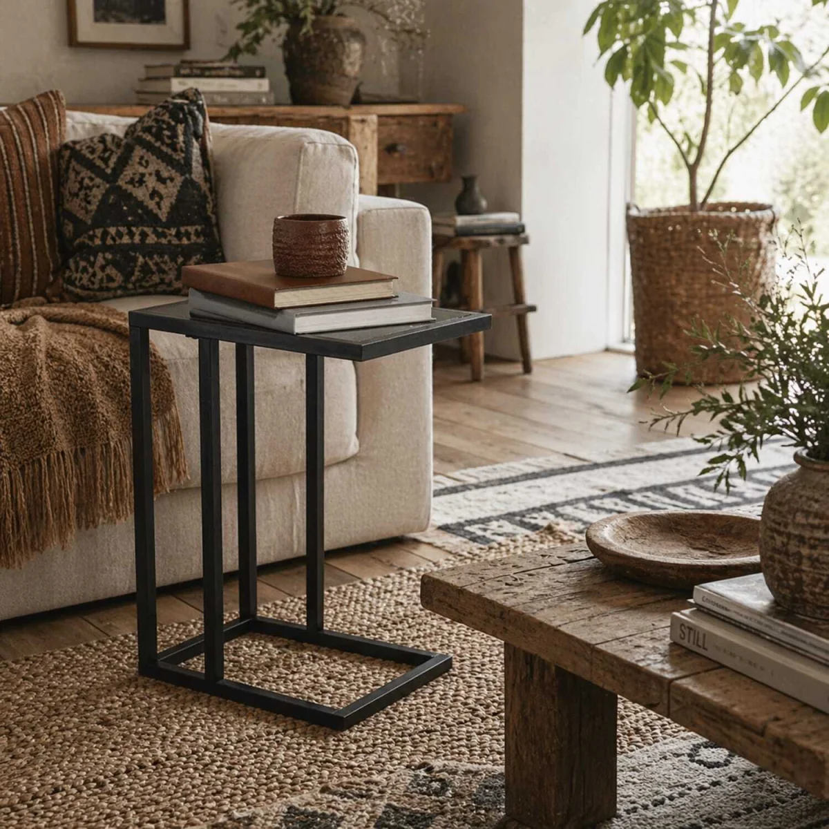 Rase Metal Sofa Table, Black Marble-Effect Top – image 1