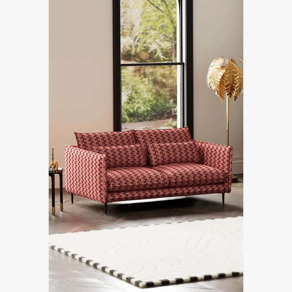 The Lola 3 Seater Sofa in Woven Red & Pink Lips Velvet