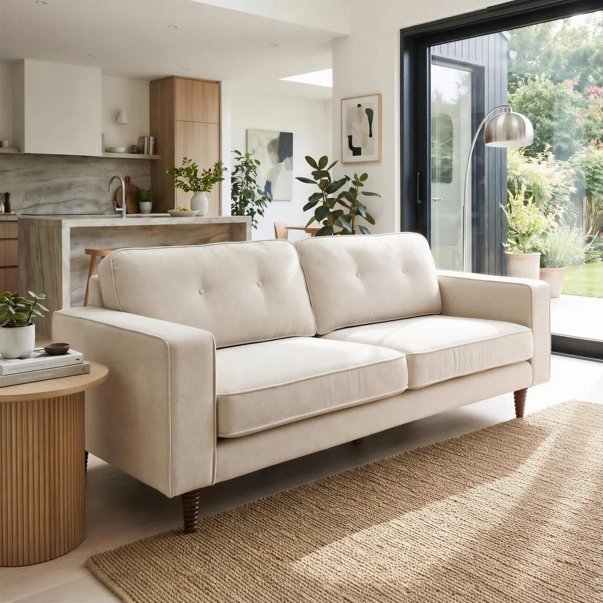 Jasper Linen-Look Fabric 3 Seater Sofa - Beige – image 3