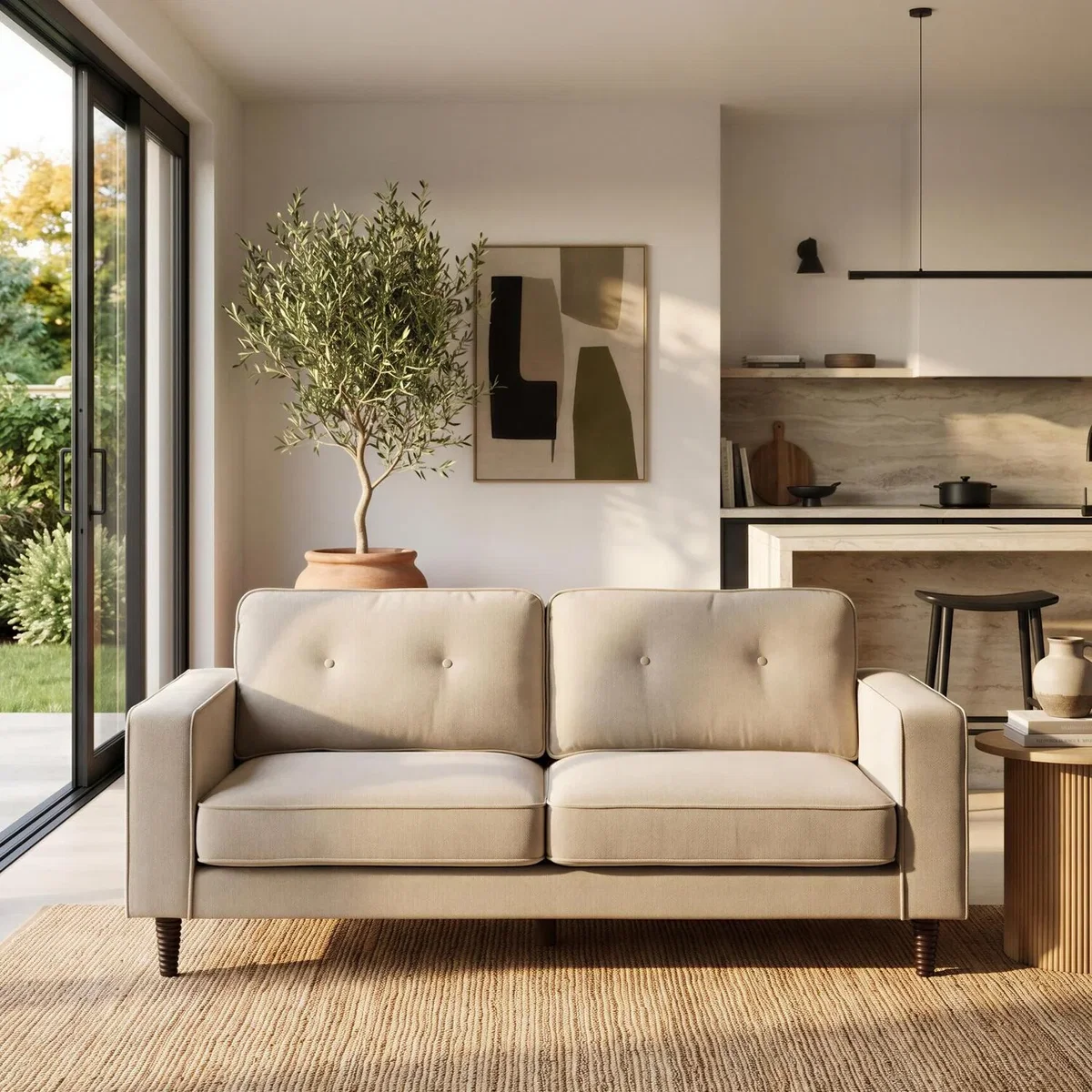 Jasper Linen-Look Fabric 3 Seater Sofa - Beige – image 1