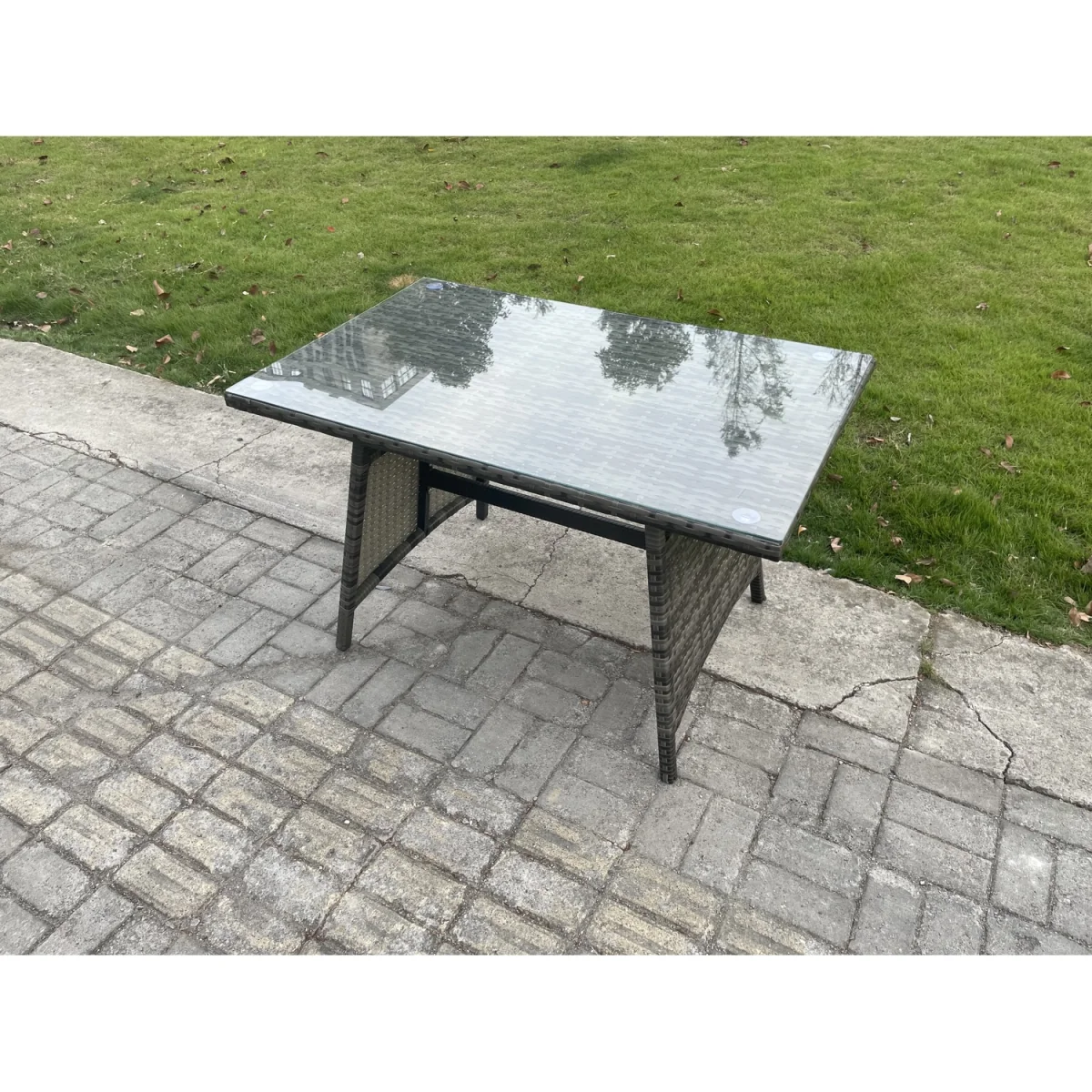 Fimous 8-Piece Dark Grey Rattan Patio Sofa and Table Set. - Dark grey mixed rattan with dark grey fabric – image 2