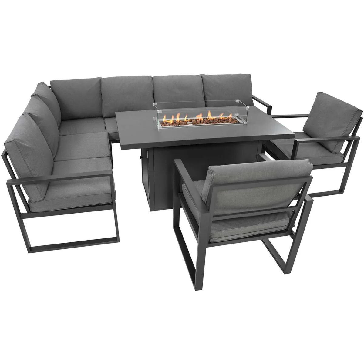 7 Seater Aluminium Sofa Set with Firepit - Grey – image 2