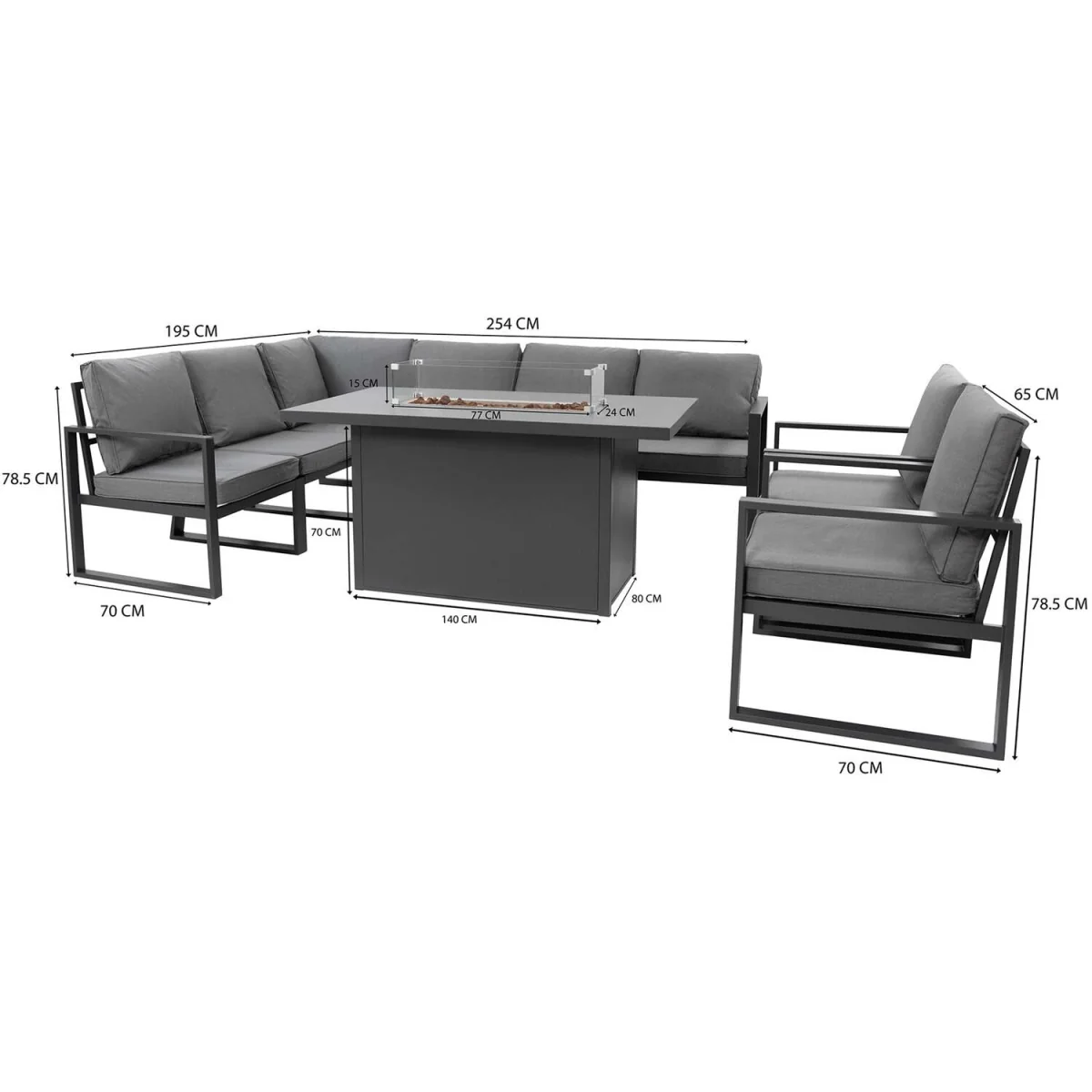 7 Seater Aluminium Sofa Set with Firepit - Grey – image 5