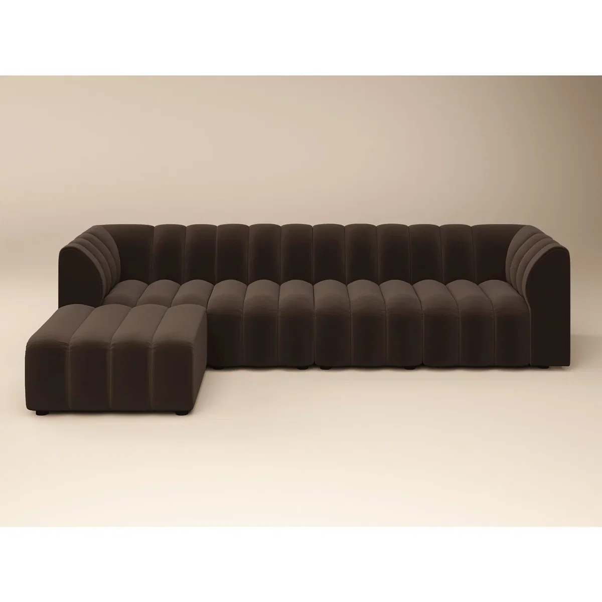 Halle Channel Tufted 4 Seater Modular Sofa with Reversible Footstool Mocha Velvet - Mocha – image 3