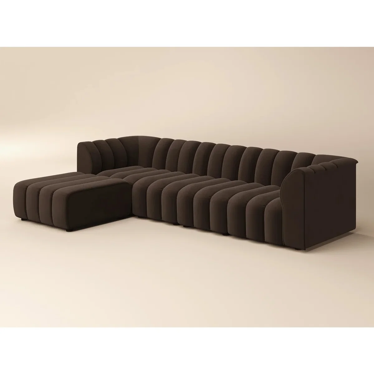 Halle Channel Tufted 4 Seater Modular Sofa with Reversible Footstool Mocha Velvet - Mocha – image 4