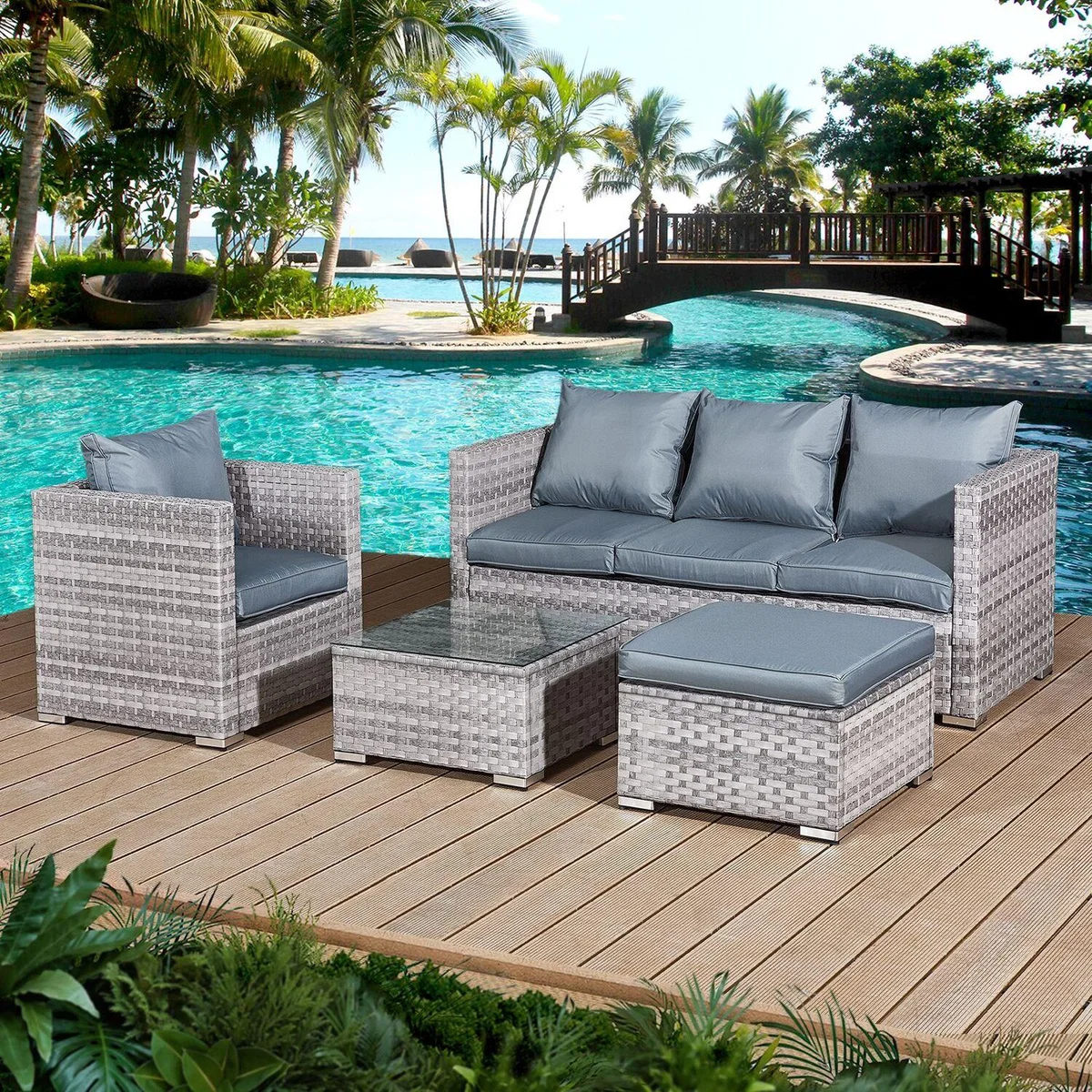 Acorn Rattan 5 Seat Lounge Sofa Set - Dove Grey