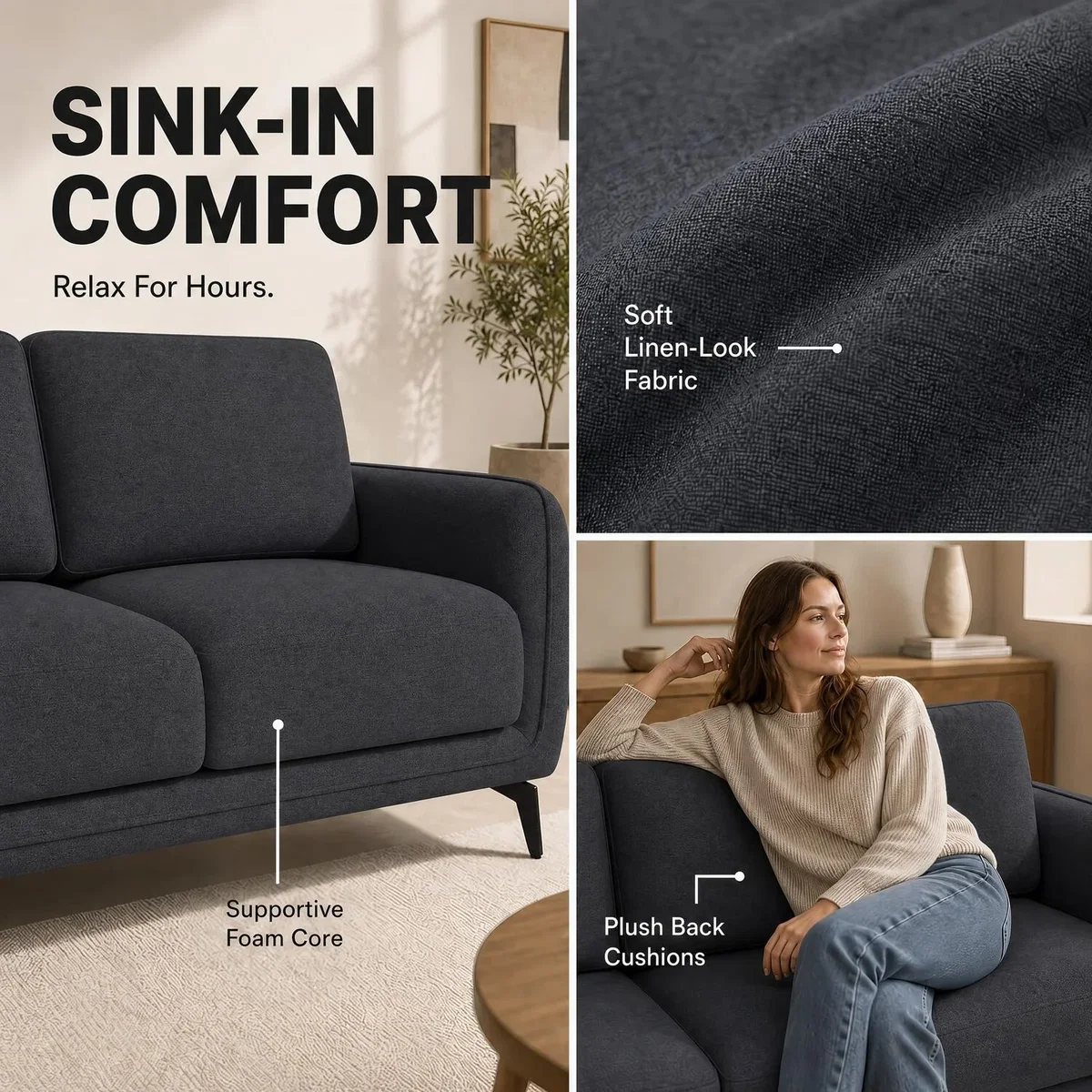 Brixton Scandinavian Sofa - Dark Grey / 2 – image 3
