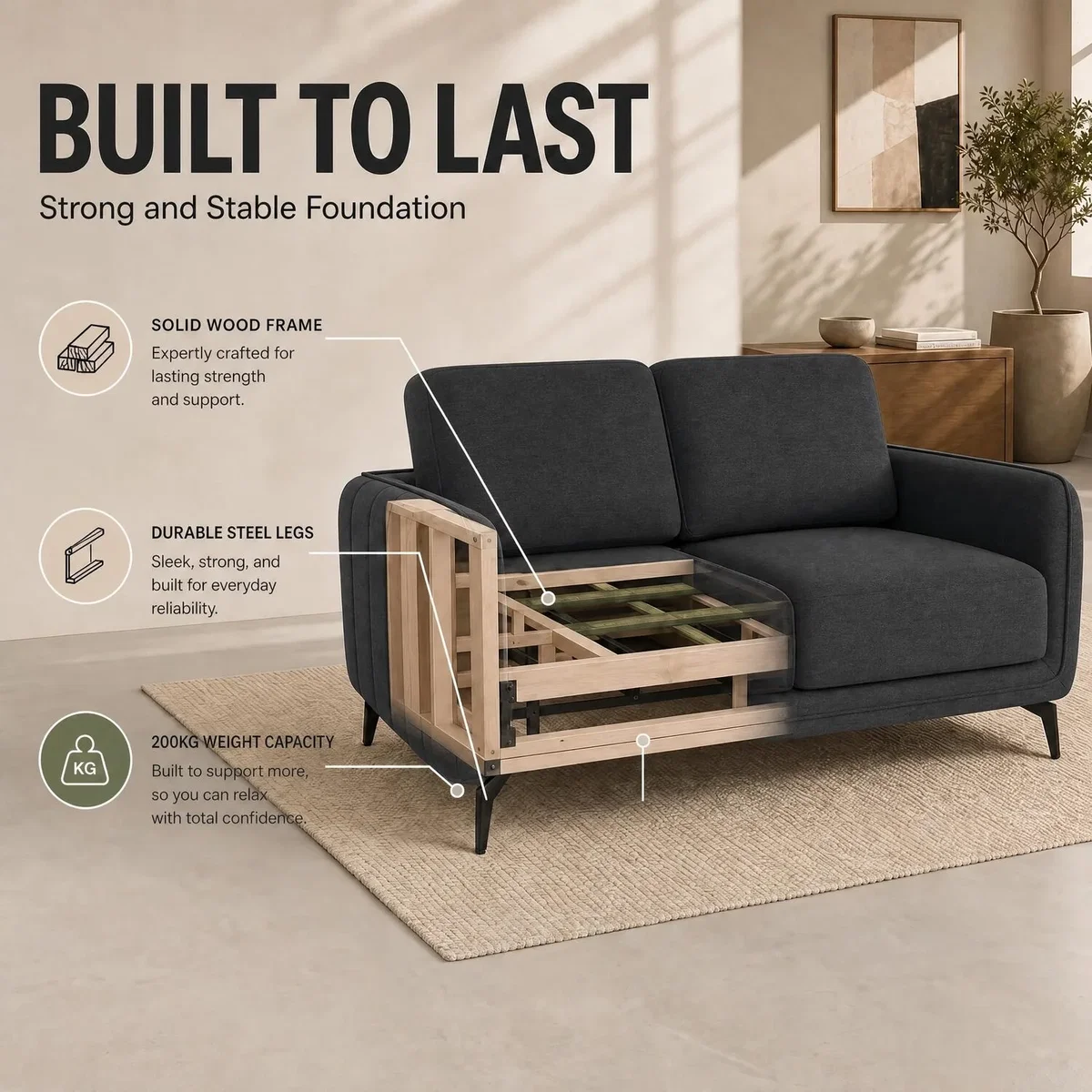 Brixton Scandinavian Sofa - Dark Grey / 2 – image 4