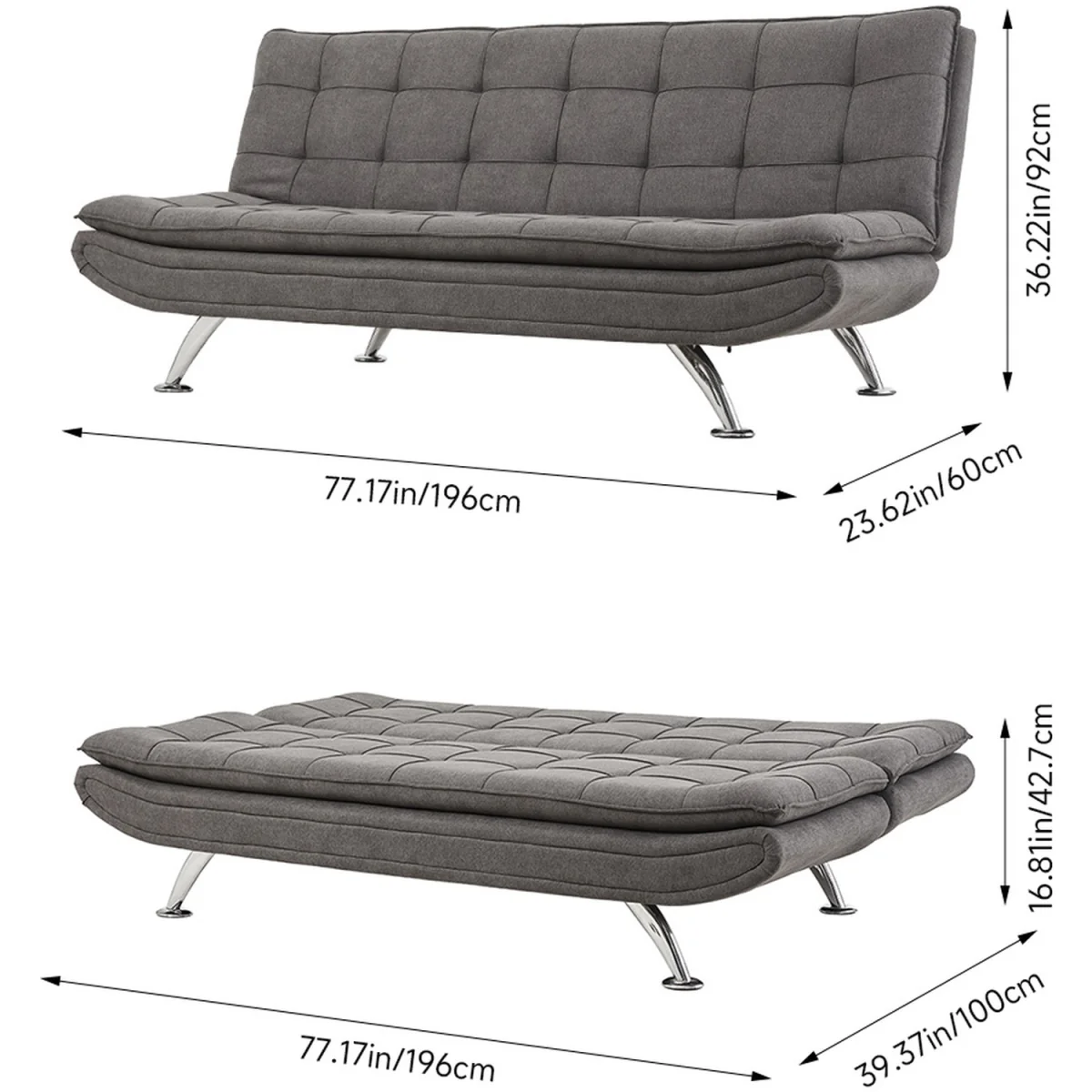 Fabric 3-Seater Convertible Sofa Bed - Dark Grey – image 3