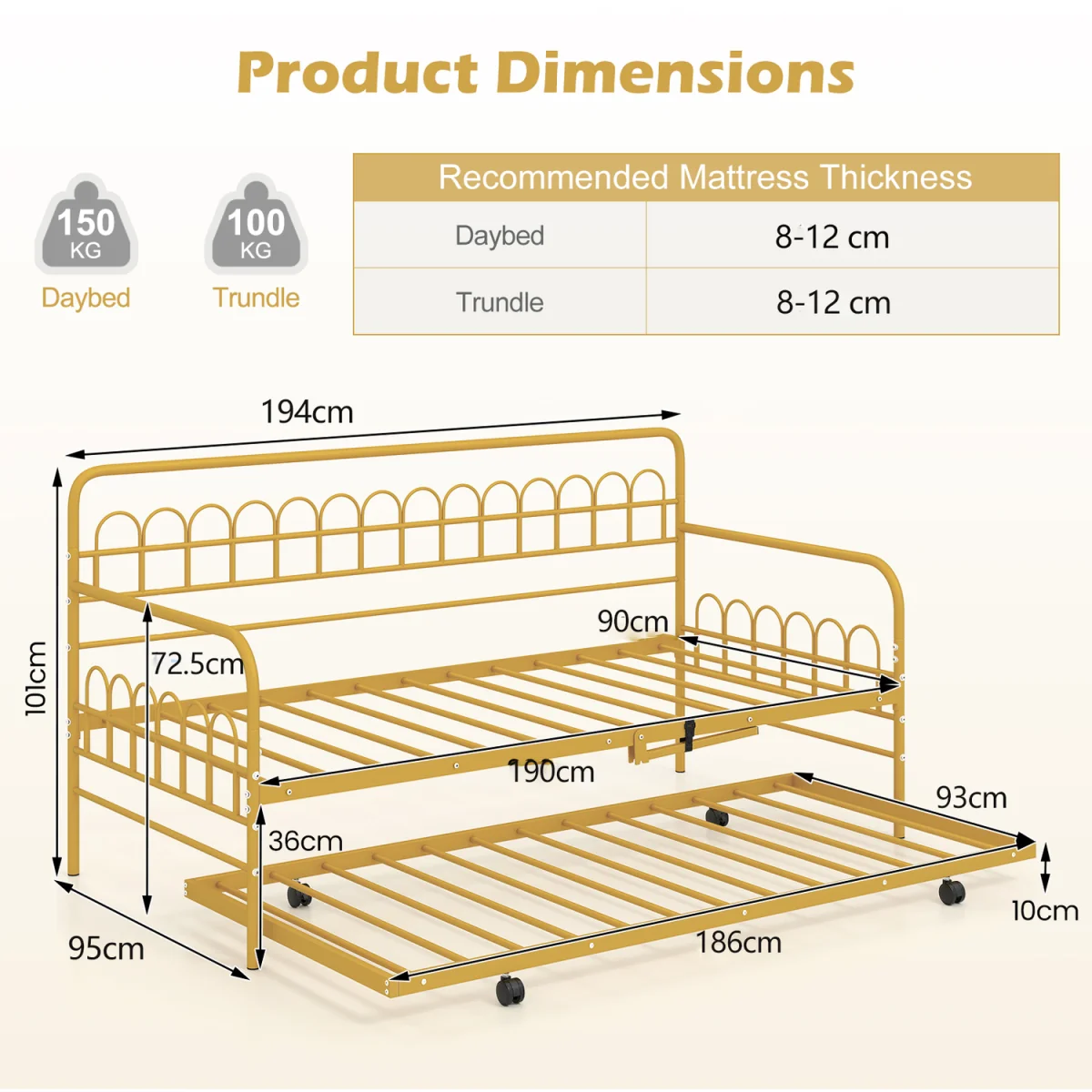 Metal Slats Sofa Bed - Gold – image 3