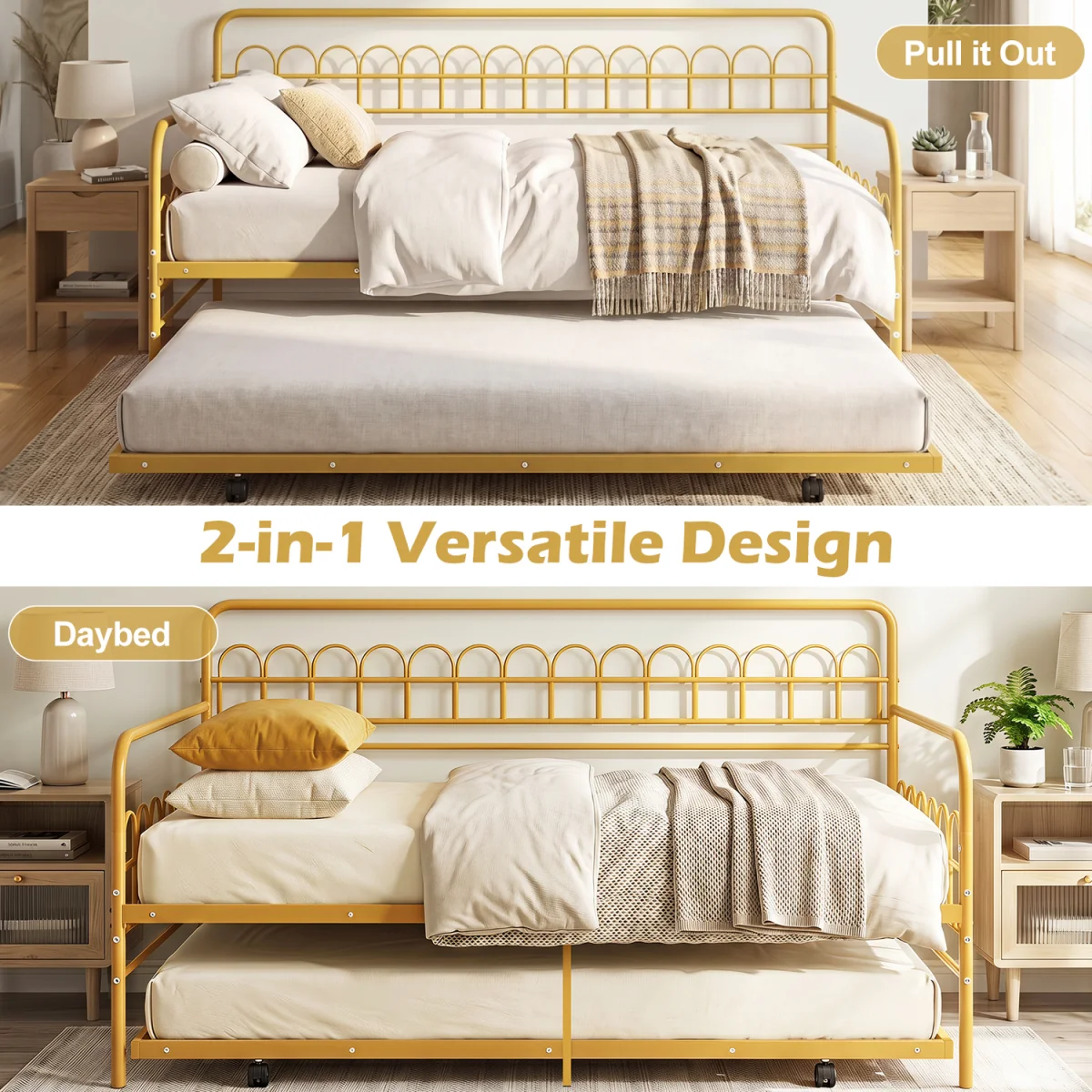 Metal Slats Sofa Bed - Gold – image 5