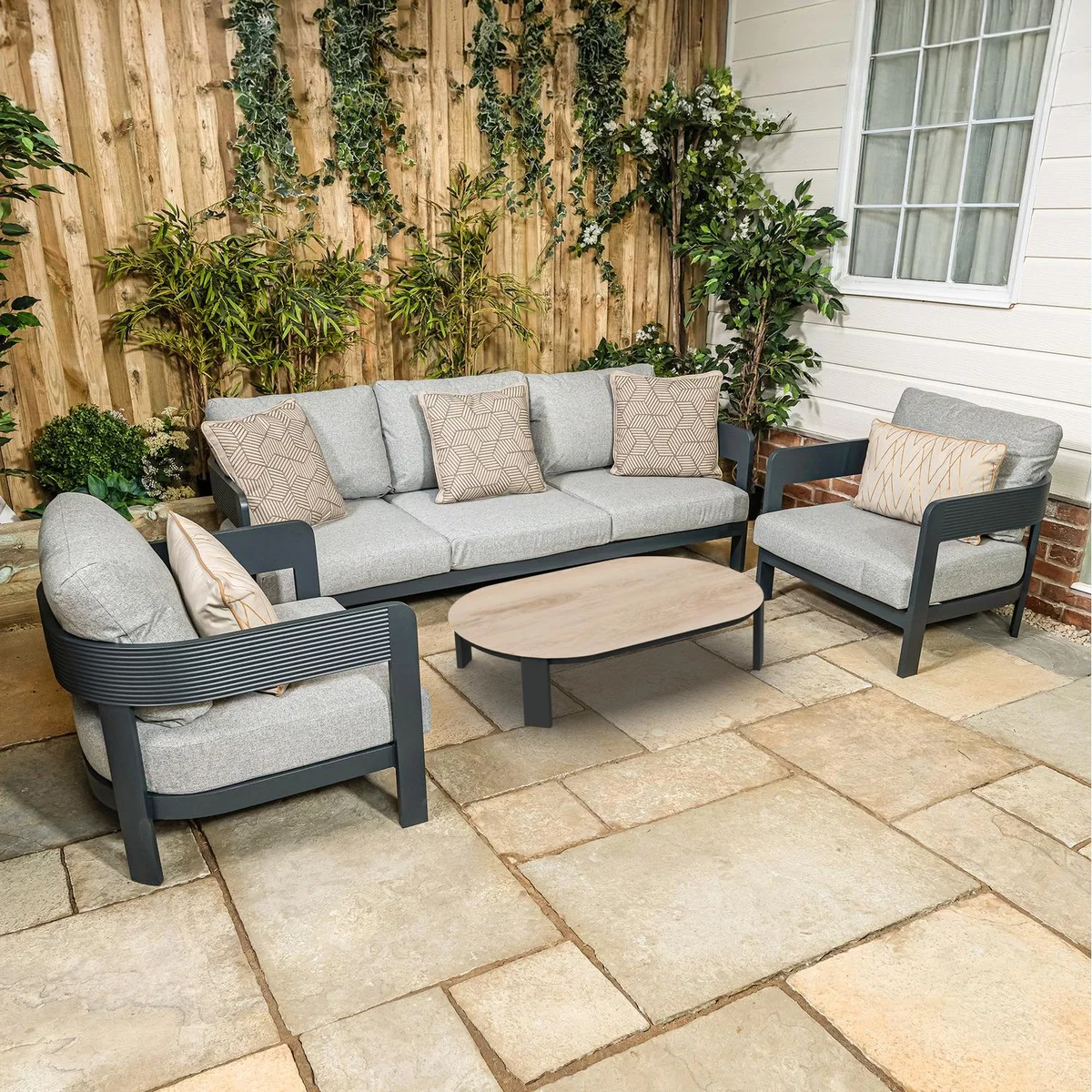 Nevada Anthracite Ripple Aluminium Lounge Sofa Set with Coffee Table - Anthracite
