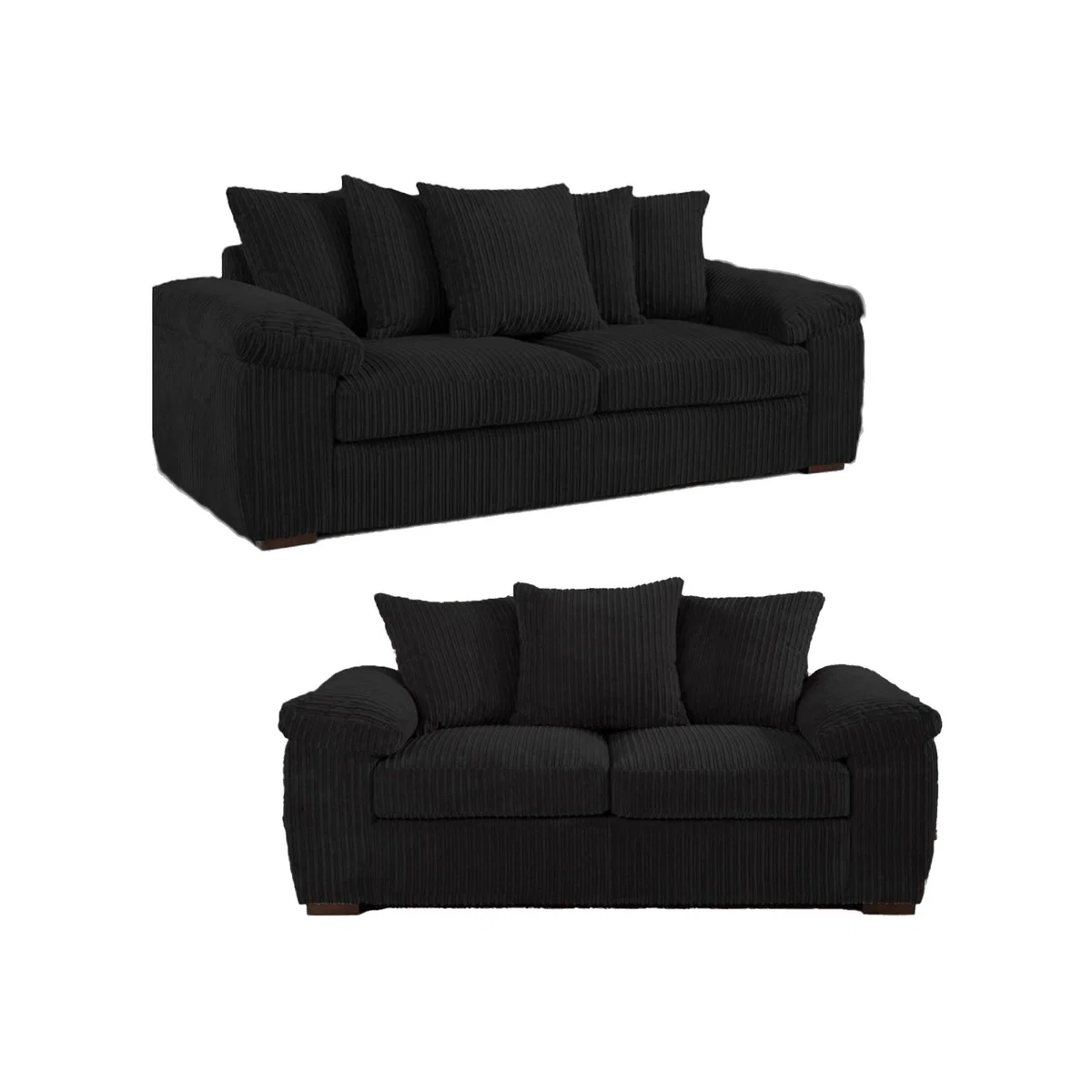 Amalfi Jumbo Cord Scatter Back 3 and 2 Seater Sofa - Black