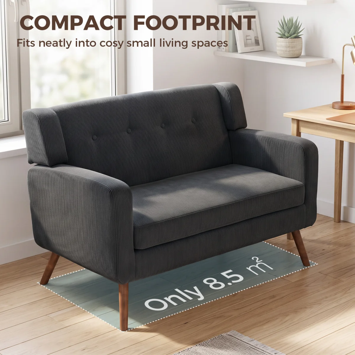 HOMCOM 2 Seater Sofa, 118 cm Corduroy Small Loveseat Sofa - Dark Grey – image 7