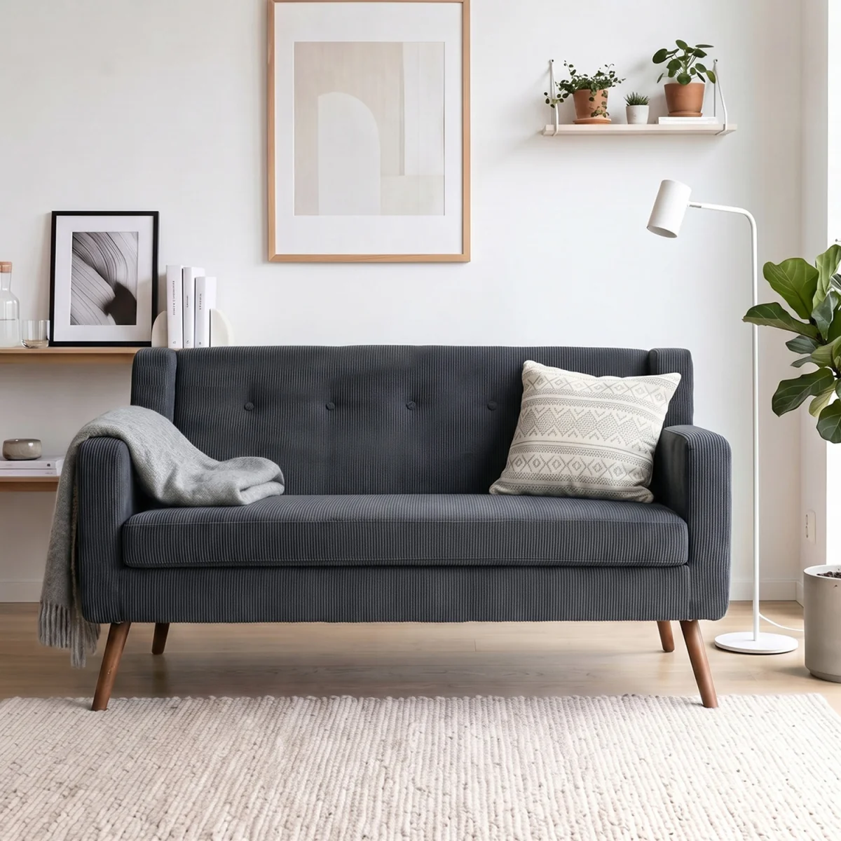 HOMCOM 2 Seater Sofa, 118 cm Corduroy Small Loveseat Sofa - Dark Grey – image 9