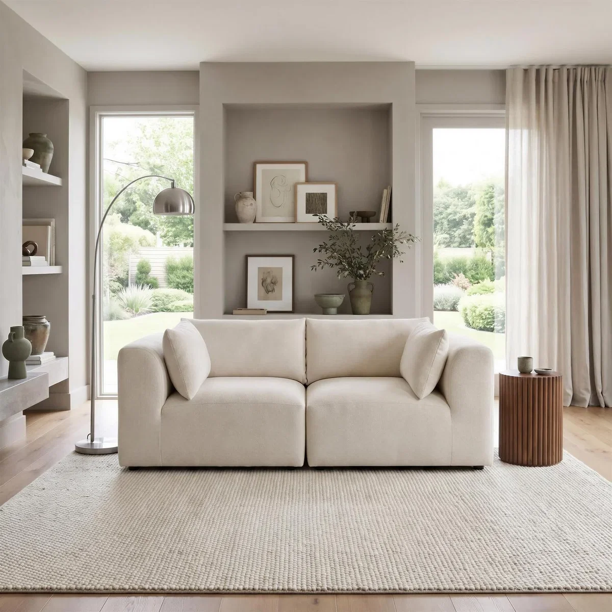 Drift Boucle Fabric 2 Seater Modular Sofa - Cream – image 1