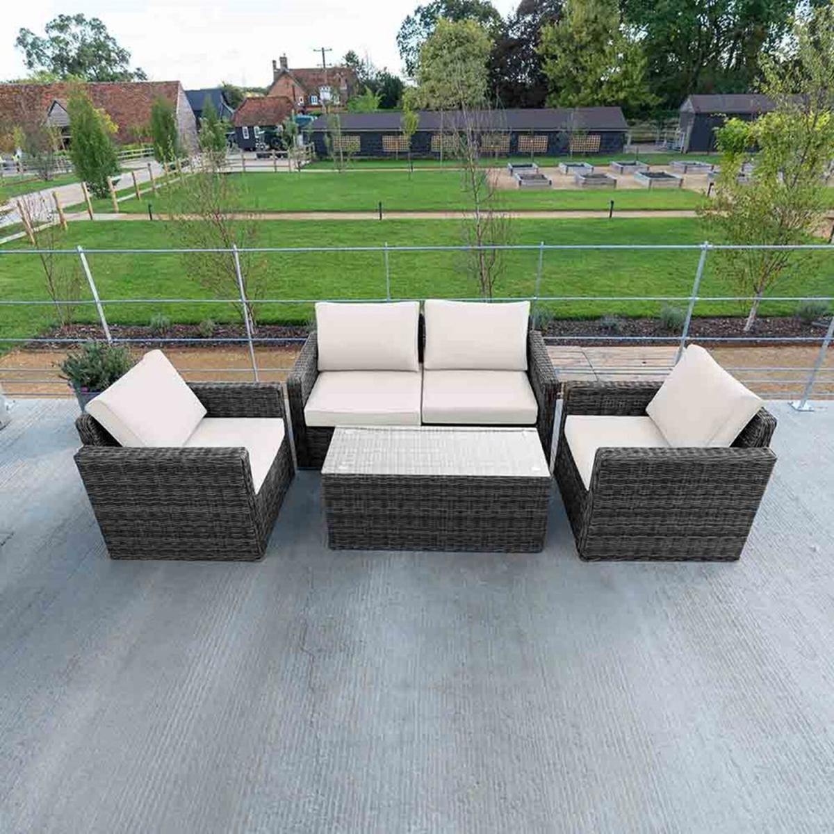 Rattan 4 Seater Sofa Set with Coffee Table - Stone