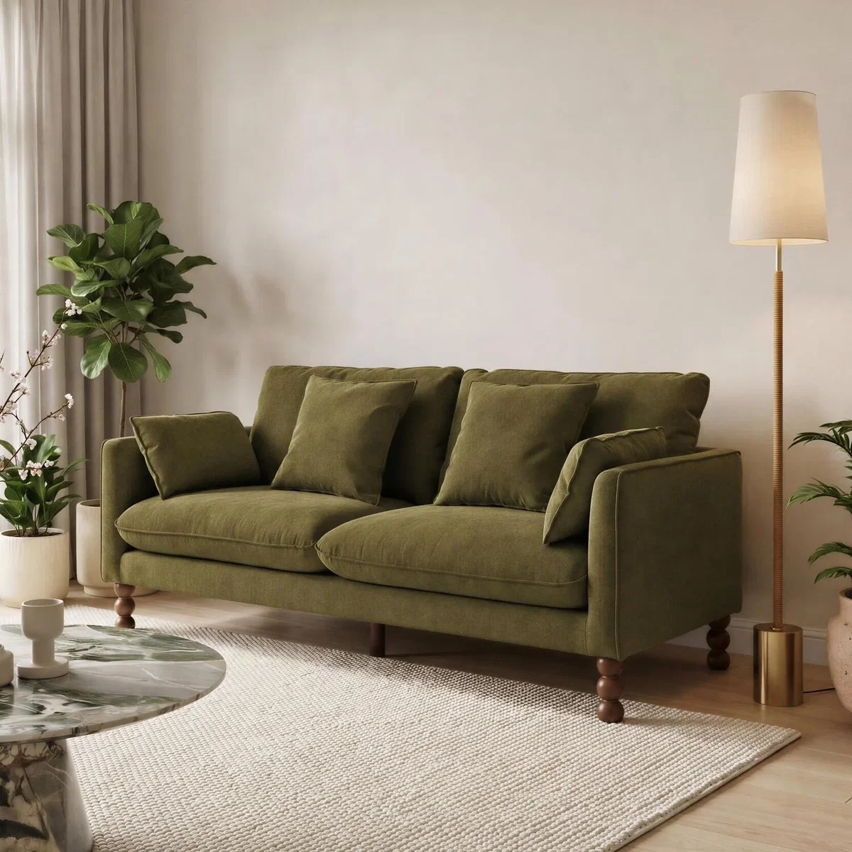 Monroe Chenille Fabric 3 Seater Sofa - Green – image 3