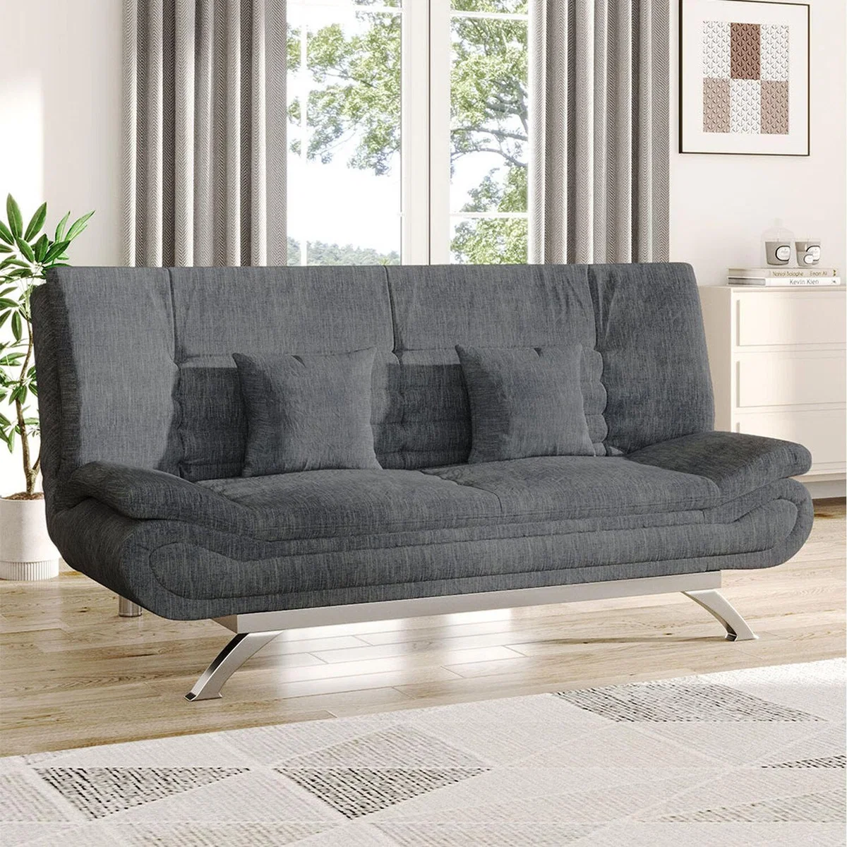Dual-Purpose Linen Sofa that Converts to Bed - Grey