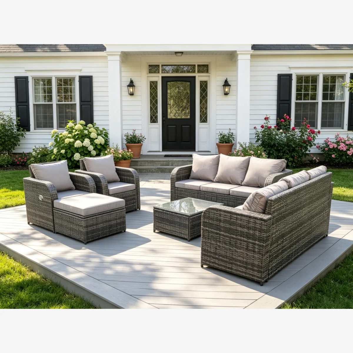 PE Wicker Rattan Reclining Adjustable 9 Seater Sofa Set - Dark Grey Mixed
