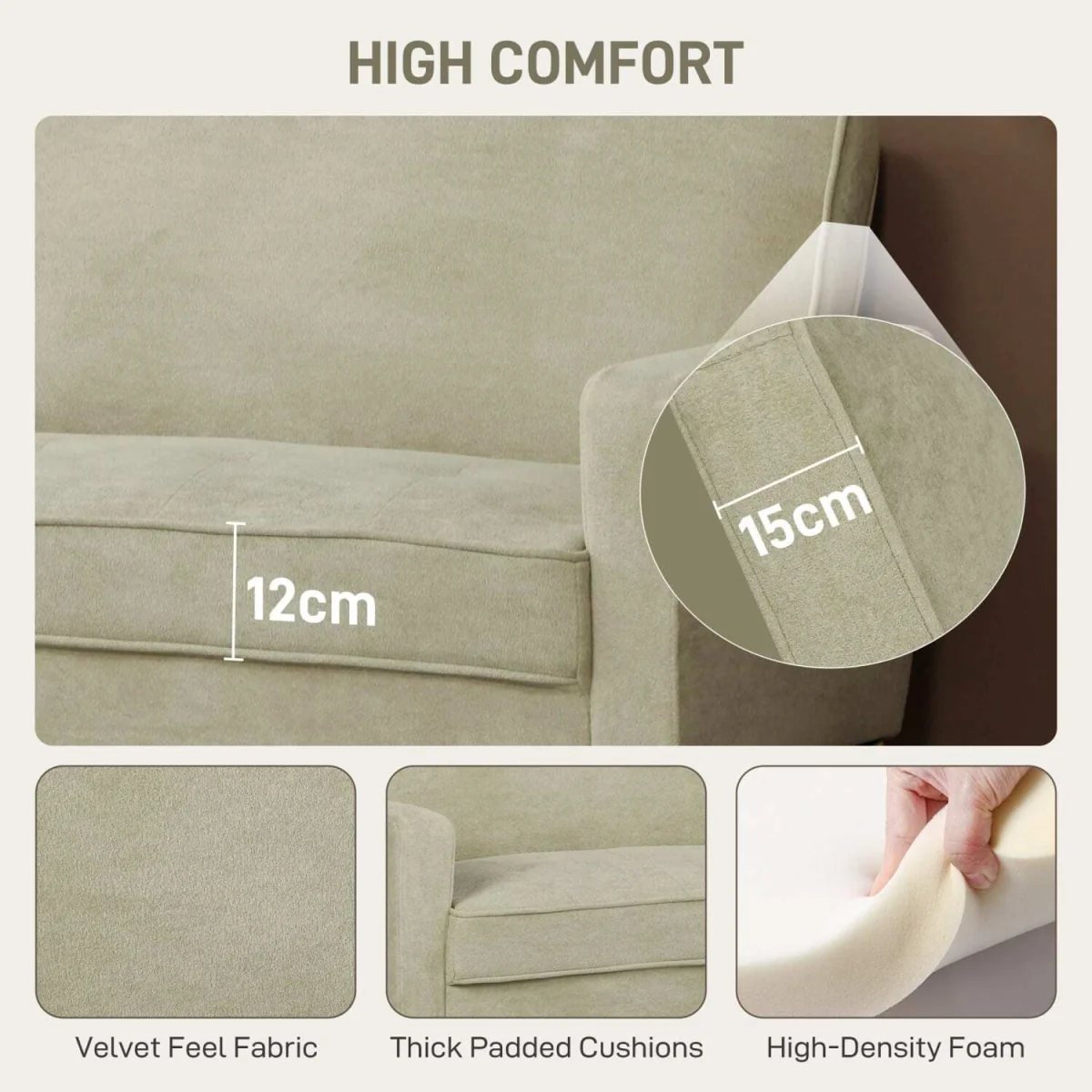 Vikava Beige Velvet Two-Seater Sofa - Natural Wooden Legs – image 5
