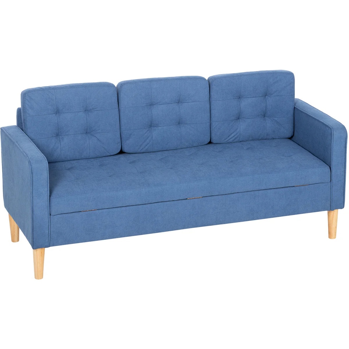 HOMCOM Modern 3 Seater Sofa with Hidden Storage and Rubber Wood Legs - Blue – image 2