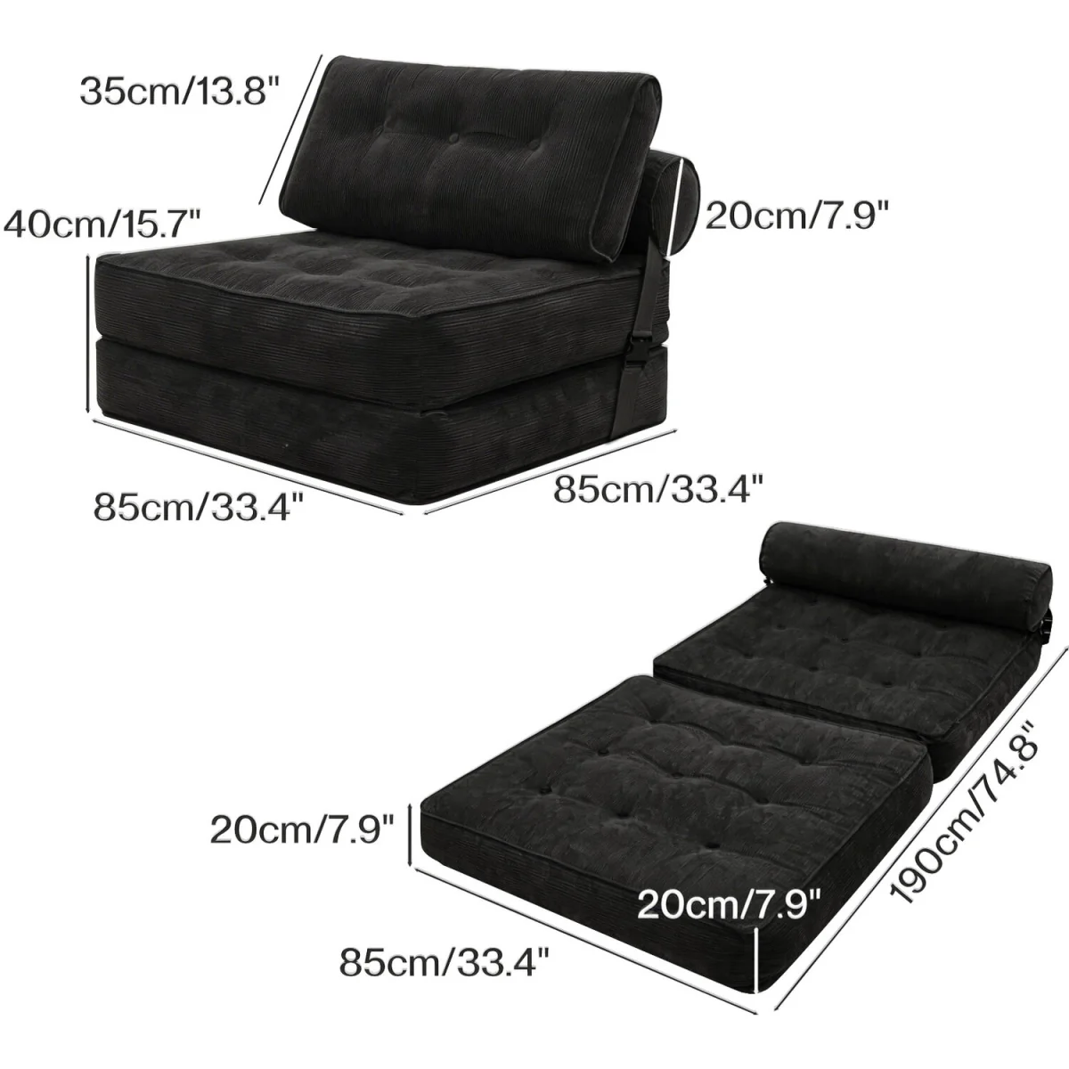 Levede Single Convertible Foldable Floor Mattress Sofa Bed - Black – image 4