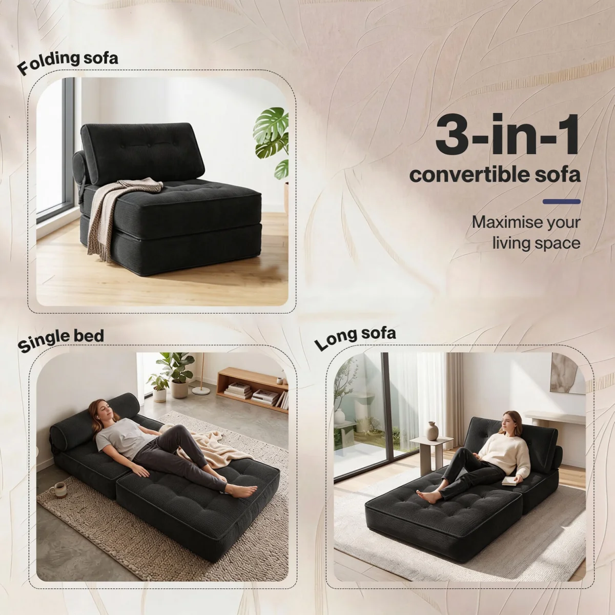 Levede Single Convertible Foldable Floor Mattress Sofa Bed - Black – image 5