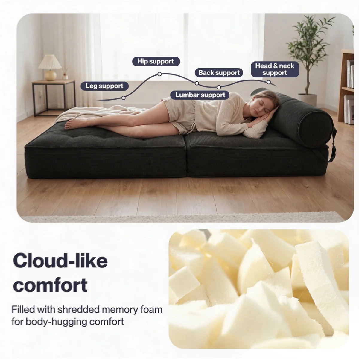 Levede Single Convertible Foldable Floor Mattress Sofa Bed - Black – image 7