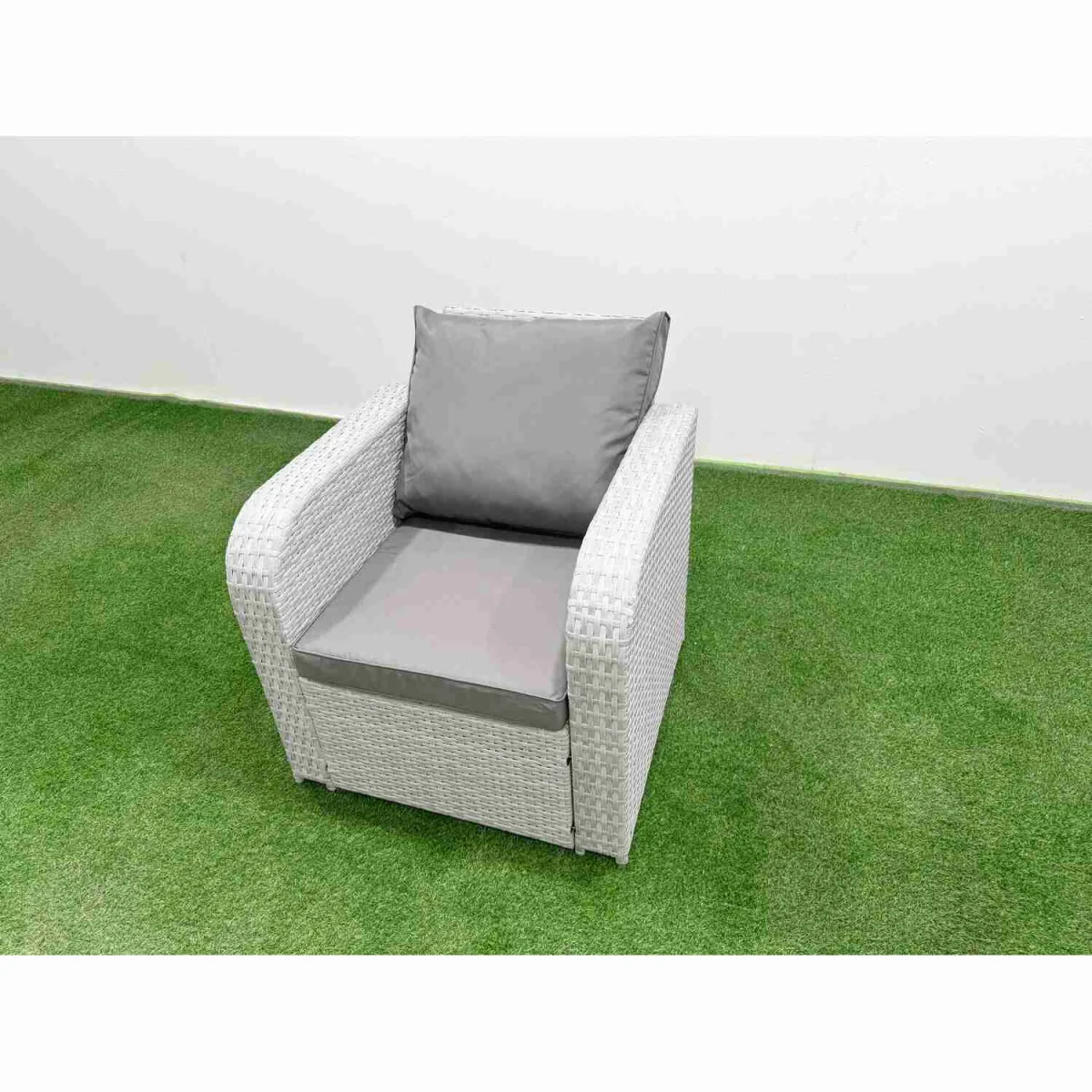 Fimous PE Rattan 10-Seat Patio Sofa Set with Recliners and Glass Table Grey - Light grey rattan with dark grey fabric – image 3