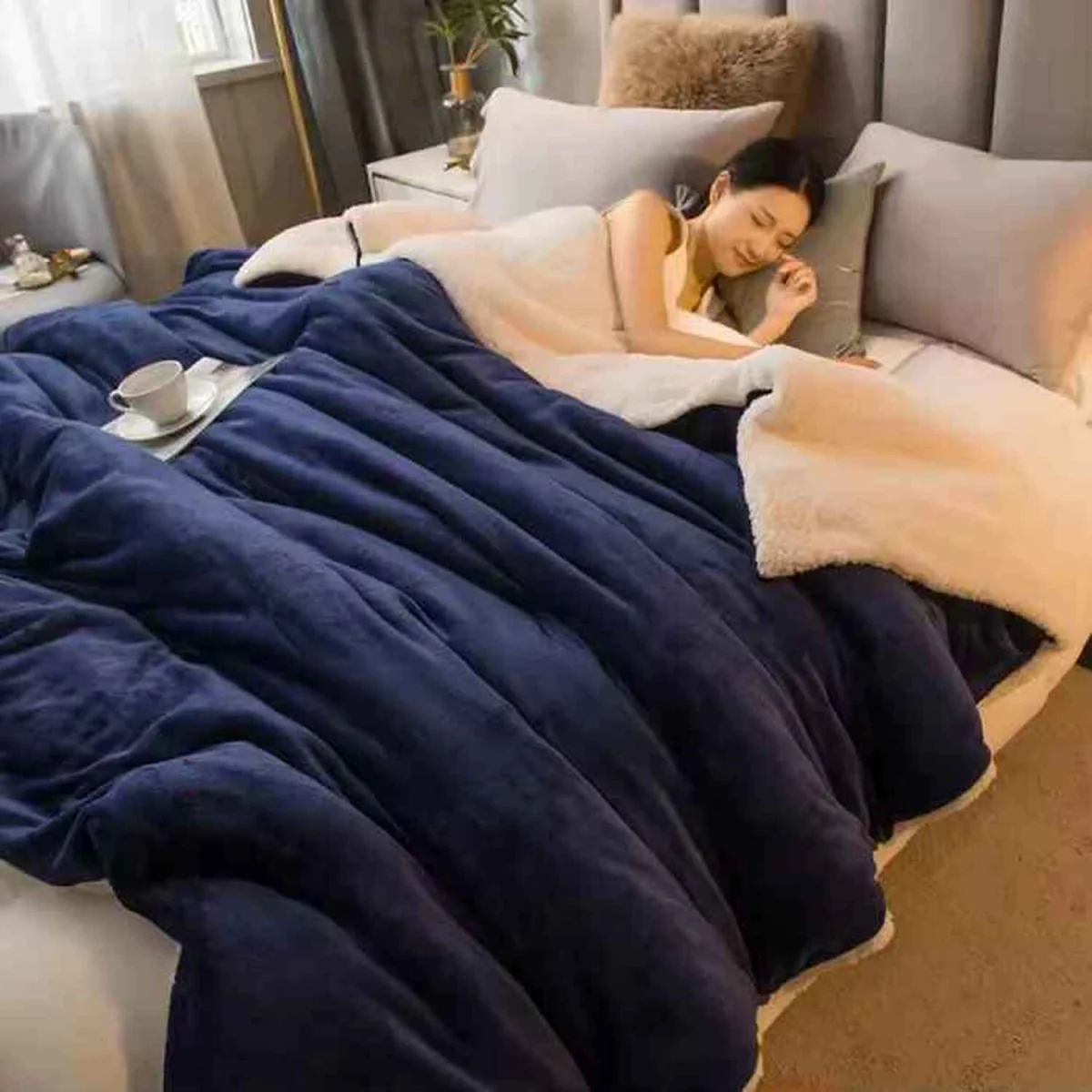 Soft Flannel Fleece Blanket for Bed or Sofa - dark blue – image 5
