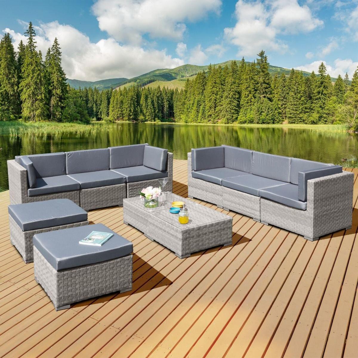 Trinidad Deluxe Rattan 8 Seat Modular Sofa Set - Dove Grey