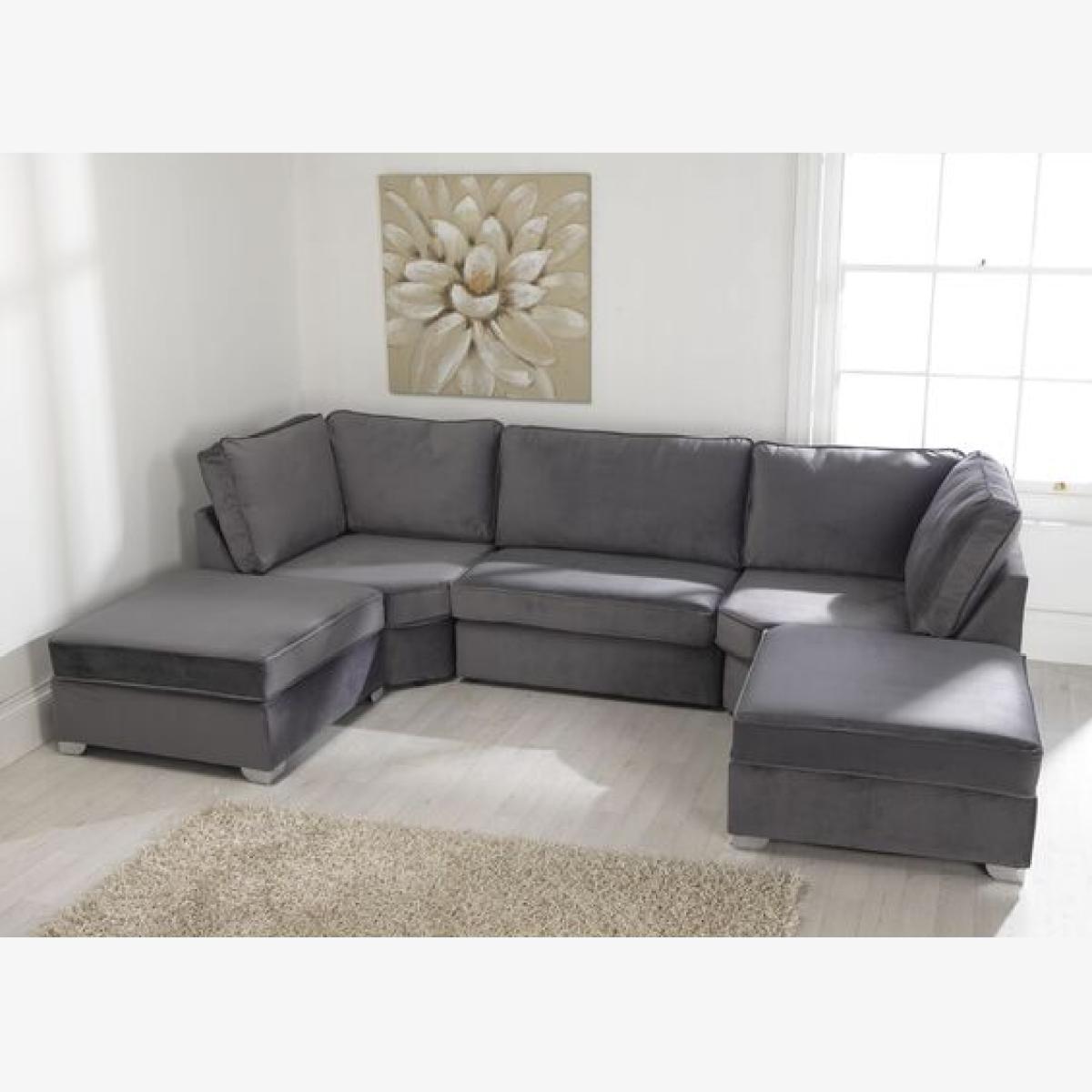 Belling Plush Velvet Steel Sofa Full Back U Shape - Steel