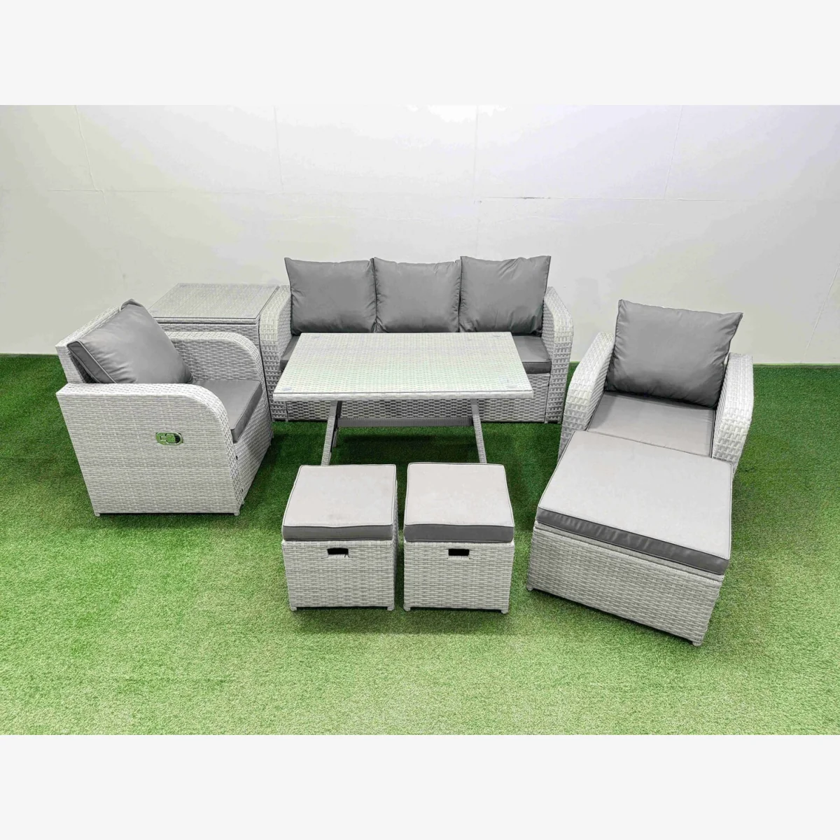Fimous 3-Seater Sofa Set with 2 Recliners and 3 Stools, Light Grey - Light grey – image 1