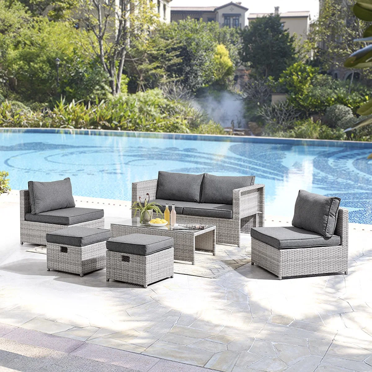 Koper Rattan Lounge 6 Piece Sofa Set - Grey