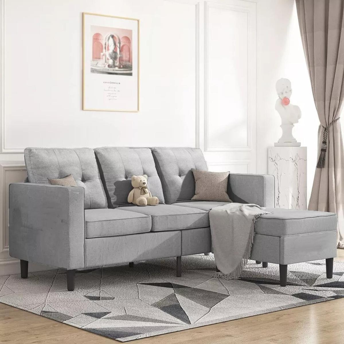 Nova 3 seater Convertible Sectional Sofa with Footstool - Dark Grey