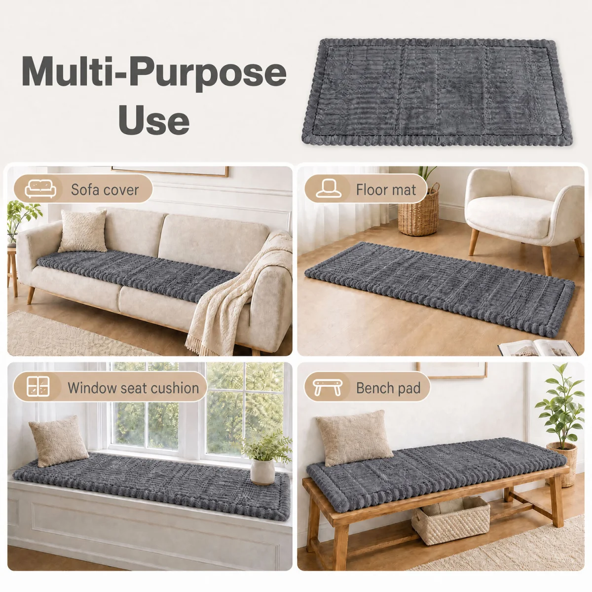 Sofa Cover Corduroy 70 x 150cm Non Slip Machine Washable Deep Grey - Dark Grey – image 2