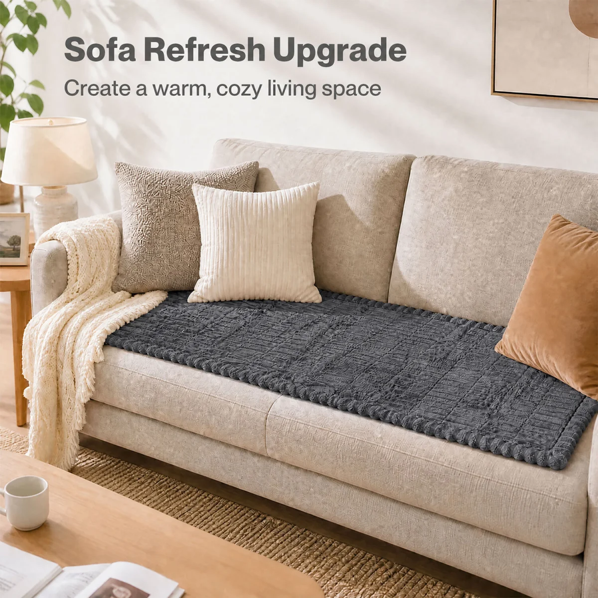 Sofa Cover Corduroy 70 x 150cm Non Slip Machine Washable Deep Grey - Dark Grey – image 5