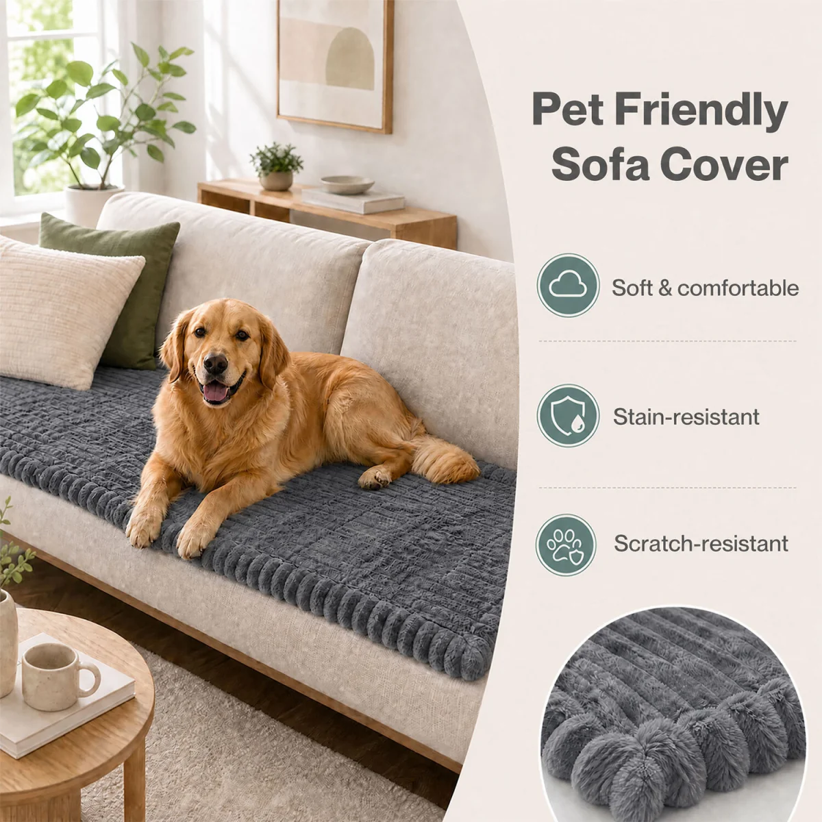Sofa Cover Corduroy 70 x 150cm Non Slip Machine Washable Deep Grey - Dark Grey – image 6