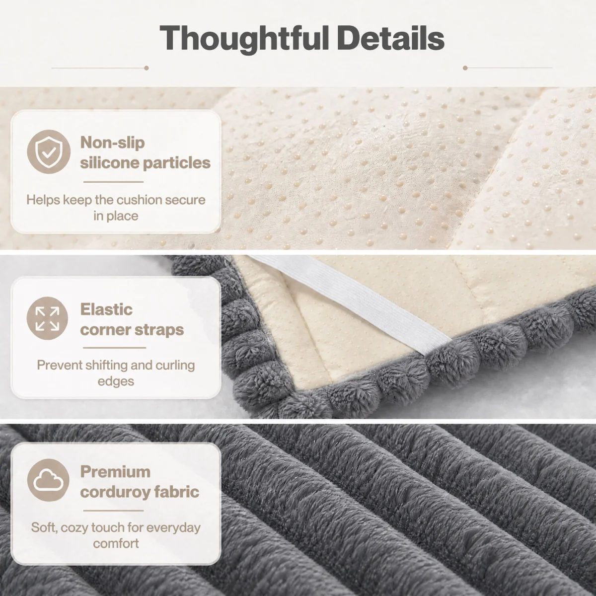 Sofa Cover Corduroy 70 x 150cm Non Slip Machine Washable Deep Grey - Dark Grey – image 7