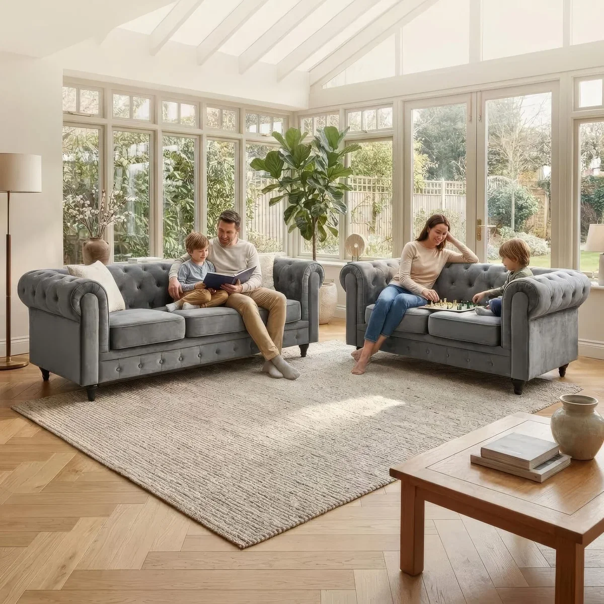 Chesterfield 2 and 3 Seater Sofa Suite – image 3
