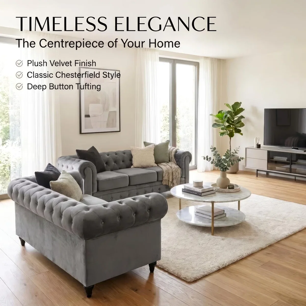 Chesterfield 2 and 3 Seater Sofa Suite – image 6