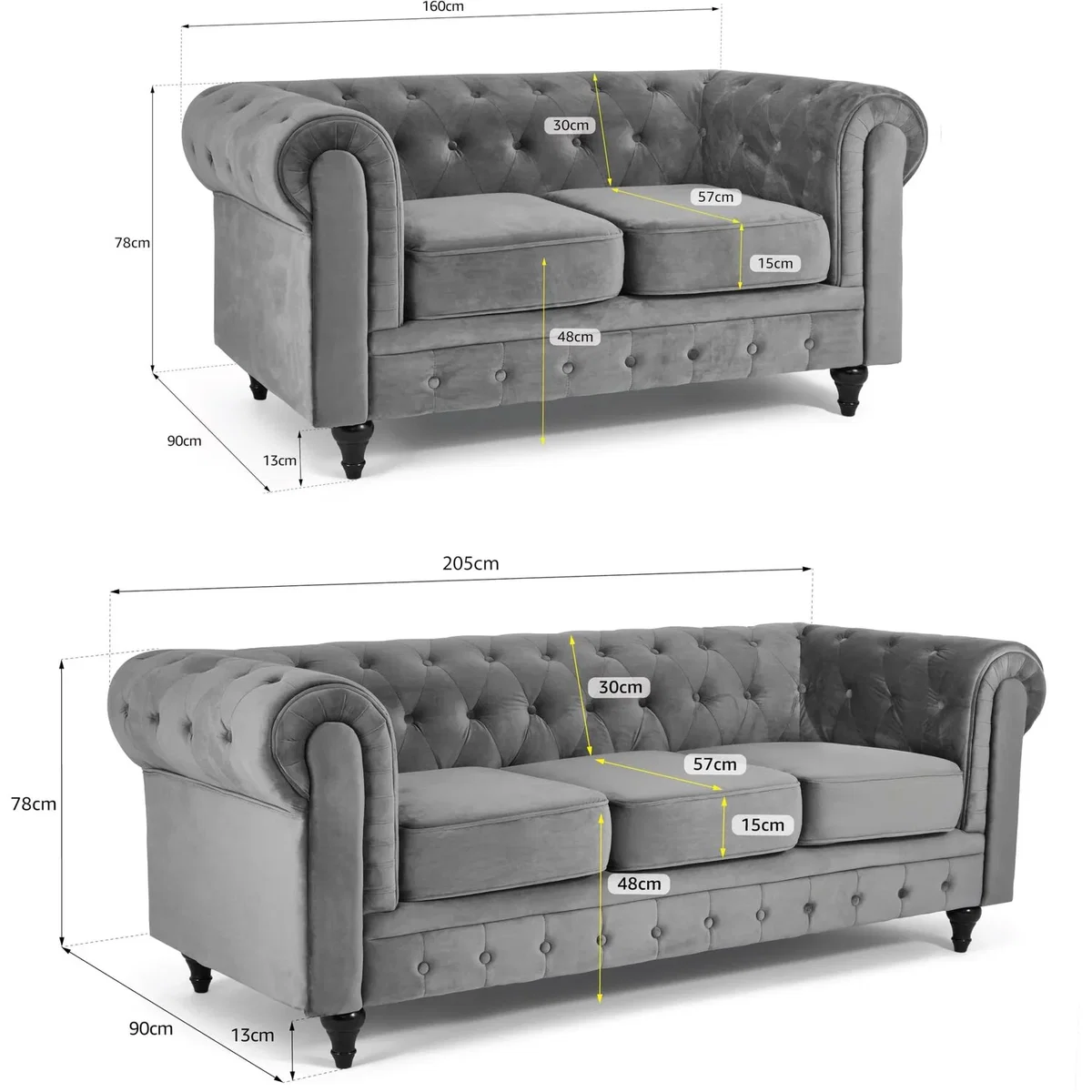 Chesterfield 2 and 3 Seater Sofa Suite – image 8